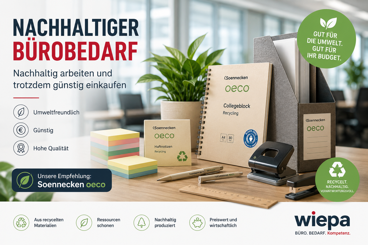 Nachhaltiger Bürobedarf günstig kaufen | Soennecken oeco & Recyclingprodukte | Wiepa