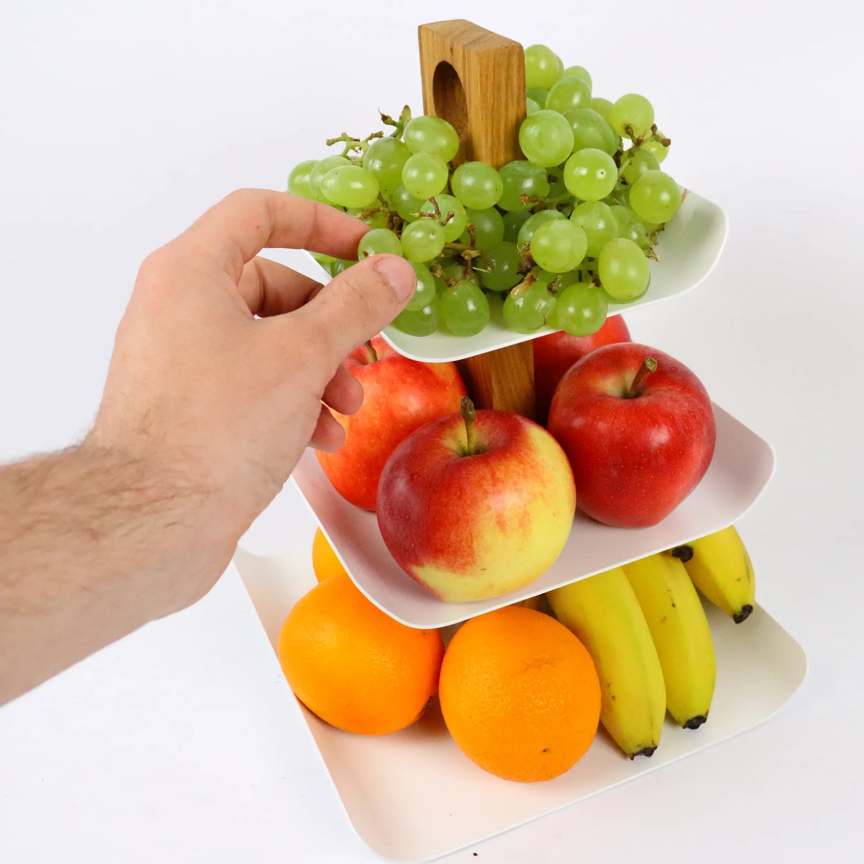 Moderne Etagere 3-stöckig Holz & Metall 33cm – Schwarzer Obstkorb & Obstschale