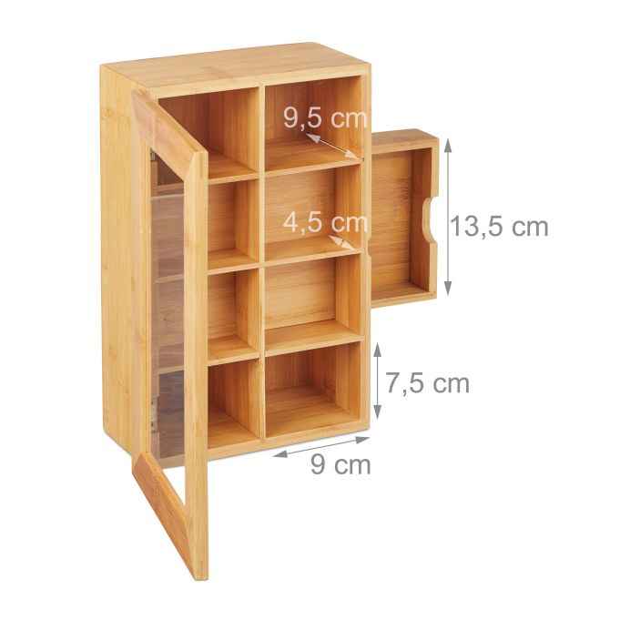Bambus-Teebox mit Schublade in Braun, 33 x 20 cm, von Relaxdays, zeigt stilvolle Teebox mit praktischer Schublade.