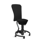 Aeris Swopper mit Lehne, dynamischer Schreibtischstuhl in Schwarz, mit Rollen für harte Böden und ergonomischem Rückenstütze.