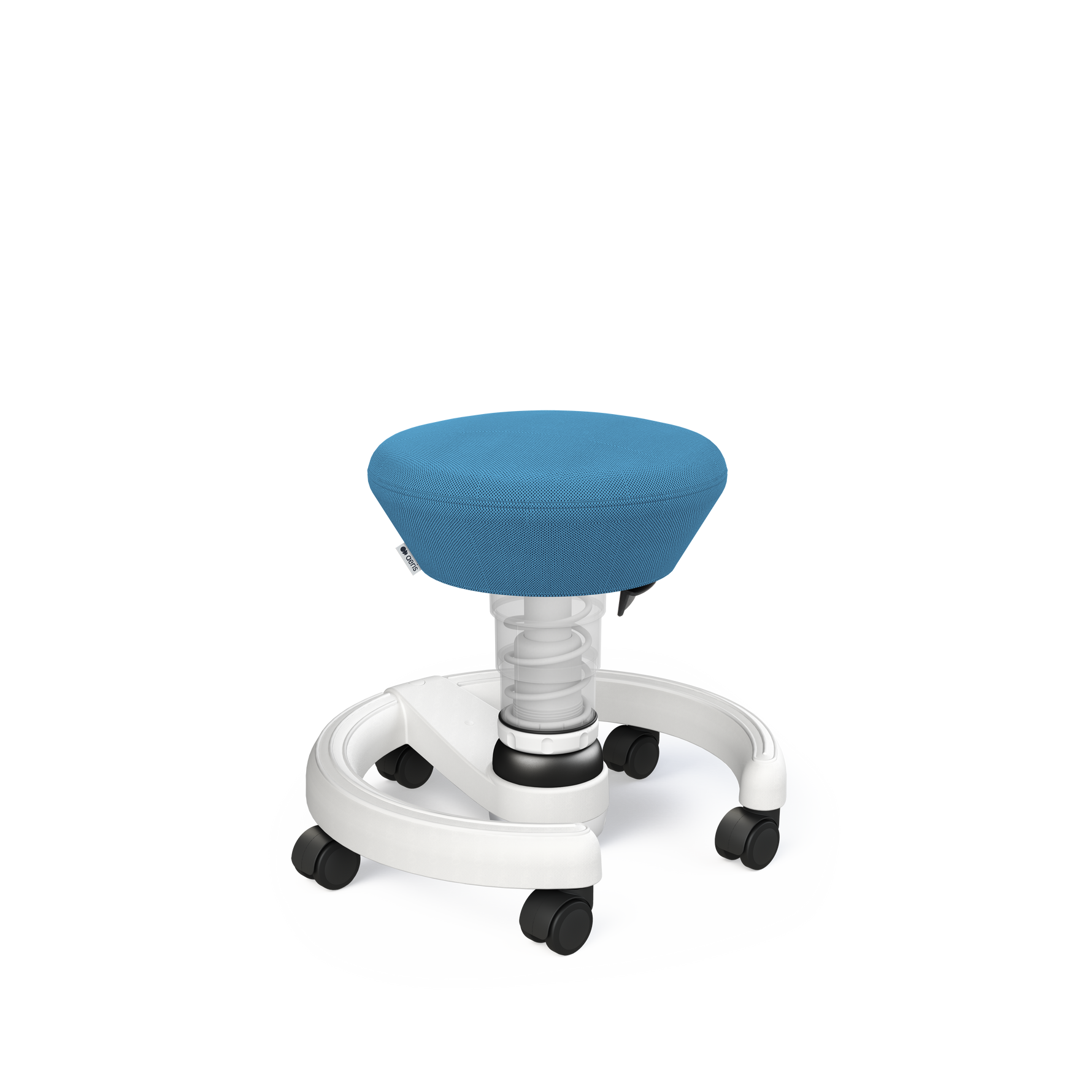 Aeris Swoppster Kinderstuhl in Weiß mit blauer Harlekin-Design für Kinder, ergonomisch geformt und kindgerecht gestaltet