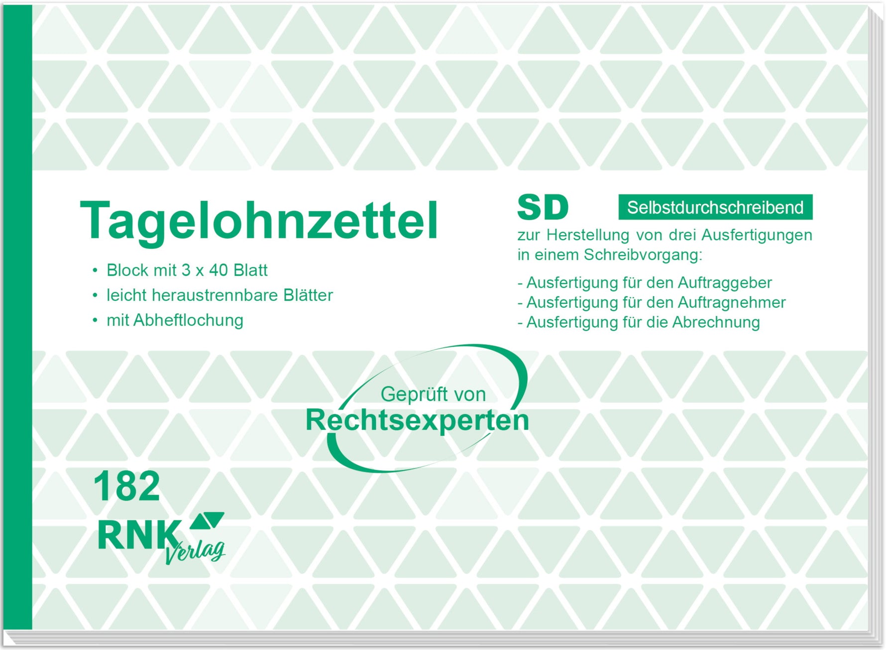 RNK Verlag Lohnarbeitsnachweis – selbstdurchschreibender Tagelohnzettel Block - Wiepa Bürofachpartner