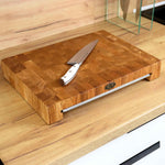 Stirnholz Schneidebrett Eiche 40x30x6cm – Massiv mit Edelstahl-Auffangschale