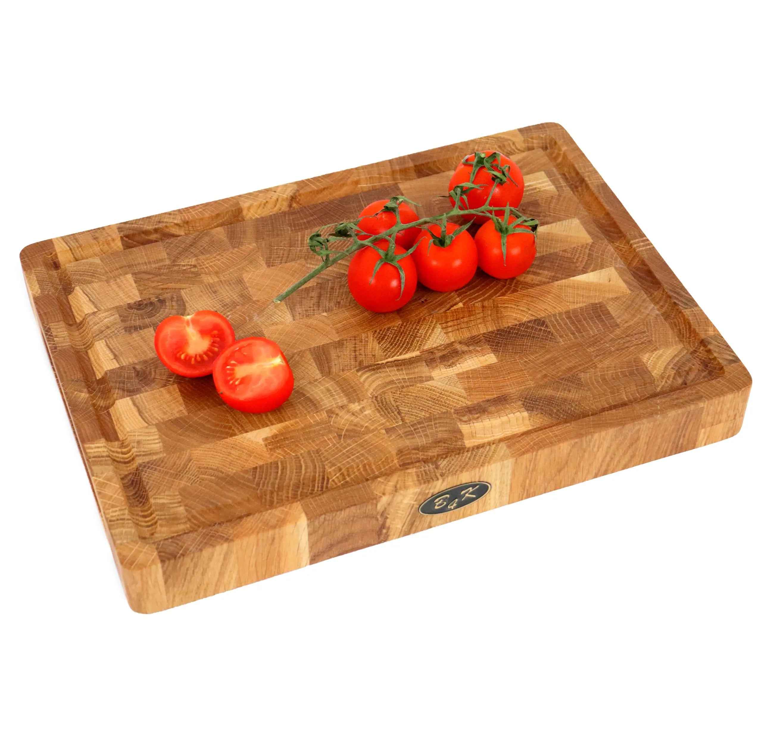 Kompakter Hirnholz Hackblock Eiche 35x25x4cm – Mit Saftrille & Silikonfüßen