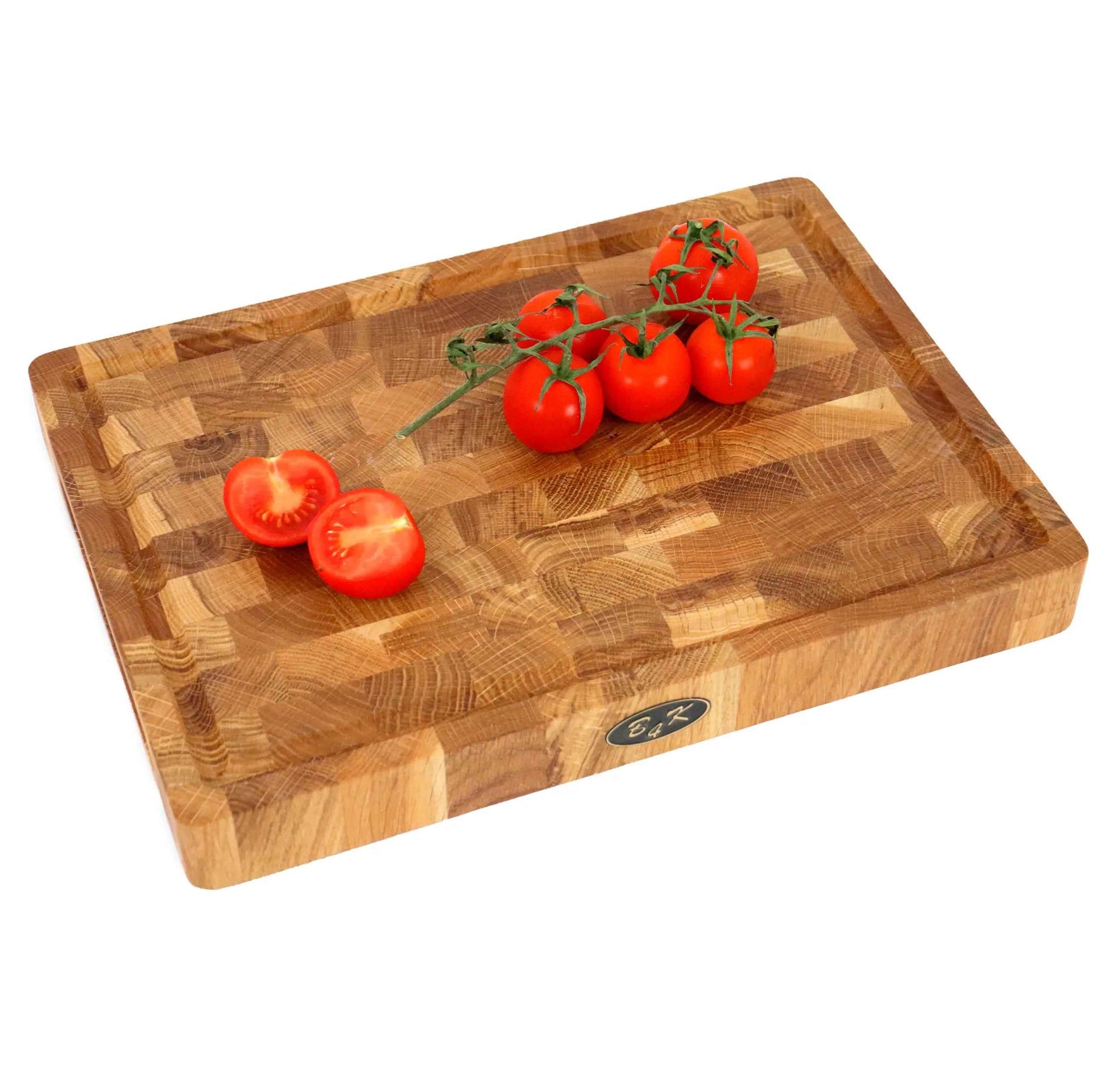 Kompakter Hirnholz Hackblock Eiche 35x25x4cm – Mit Saftrille & Silikonfüßen