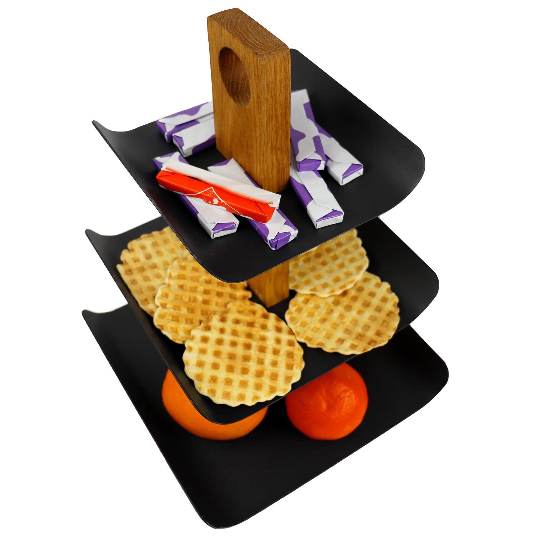 Moderne Etagere 3-stöckig Holz & Metall 33cm – Schwarzer Obstkorb & Obstschale