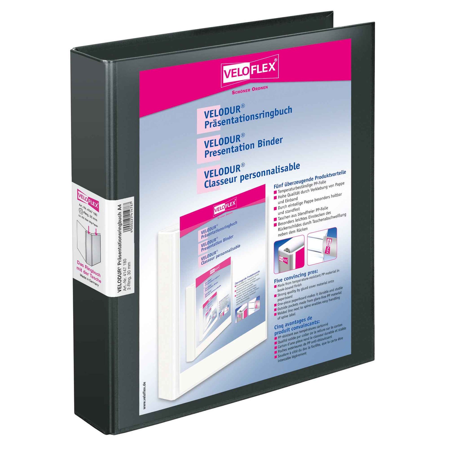 Veloflex Präsentationsringbuch VELODUR® 46 mm DIN A4 2 Ringe, D-Mechanik