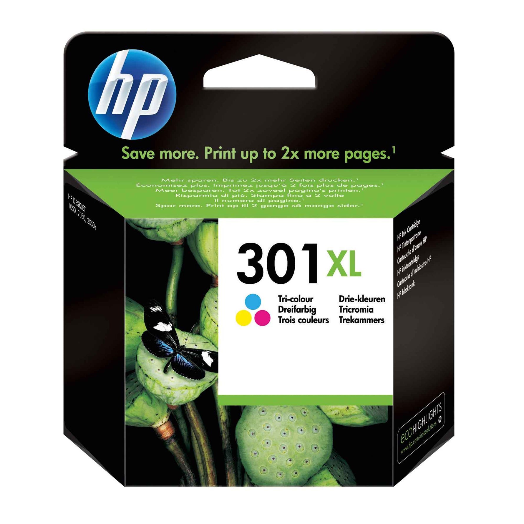 HP Tintenpatrone 301XL in Cyan, Magenta und Gelb, hochwertige Druckertinte für HP Drucker, Nahaufnahme der Tintenpatrone