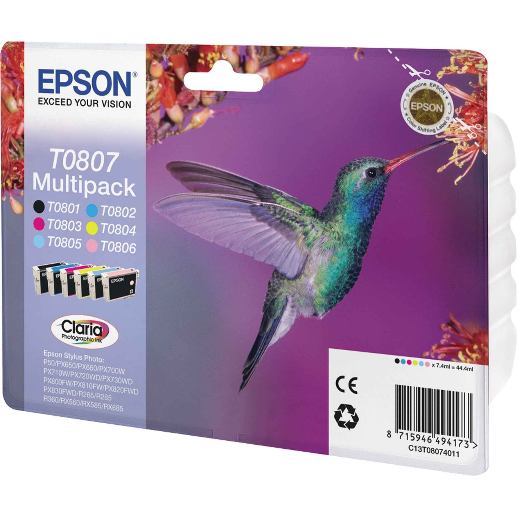 Epson Tintenpatrone T0807 schwarz, cyan, magenta, gelb, fotocyan, fotomagenta