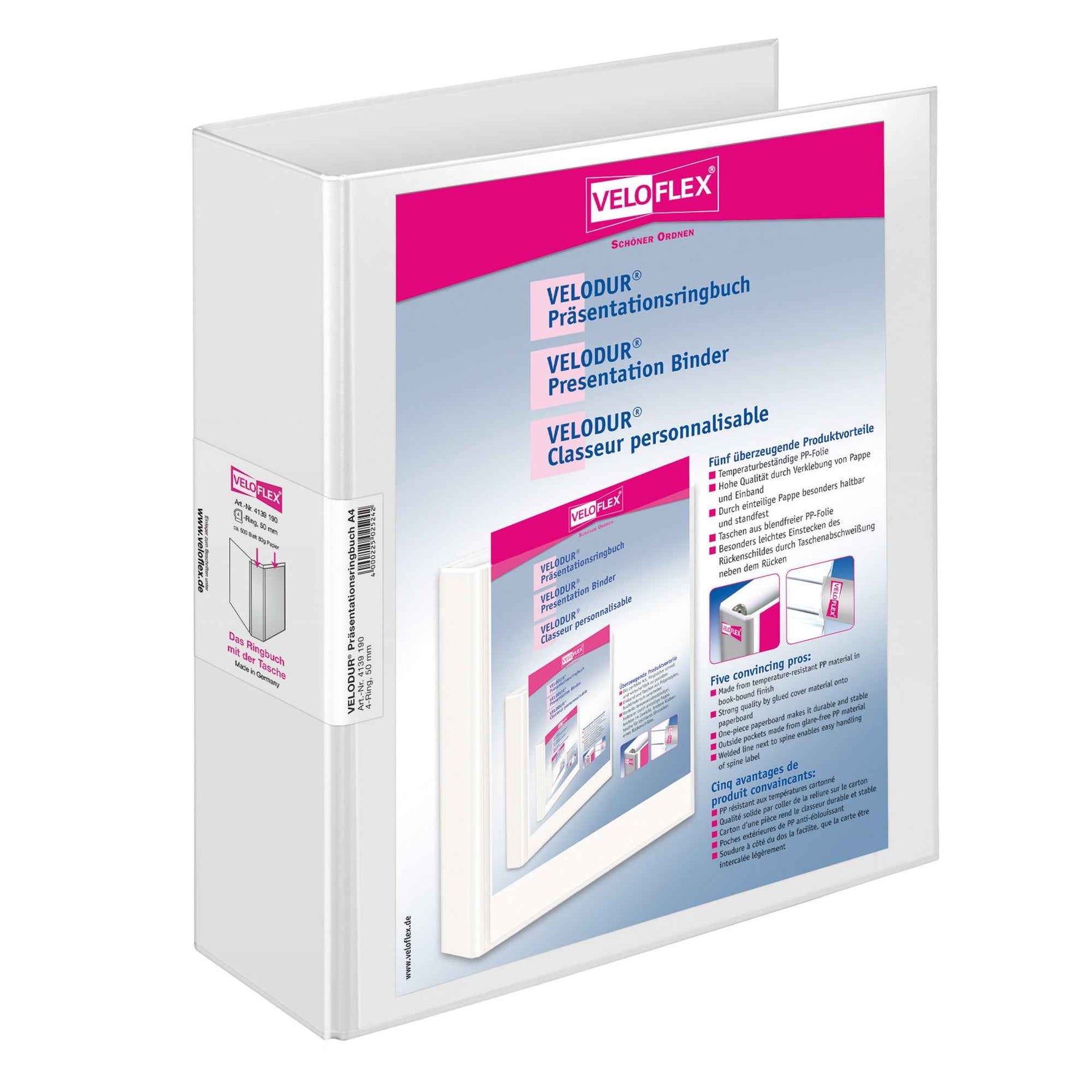 Veloflex Präsentationsringbuch VELODUR® 70 mm DIN A4 4 Ringe, D-Mechanik