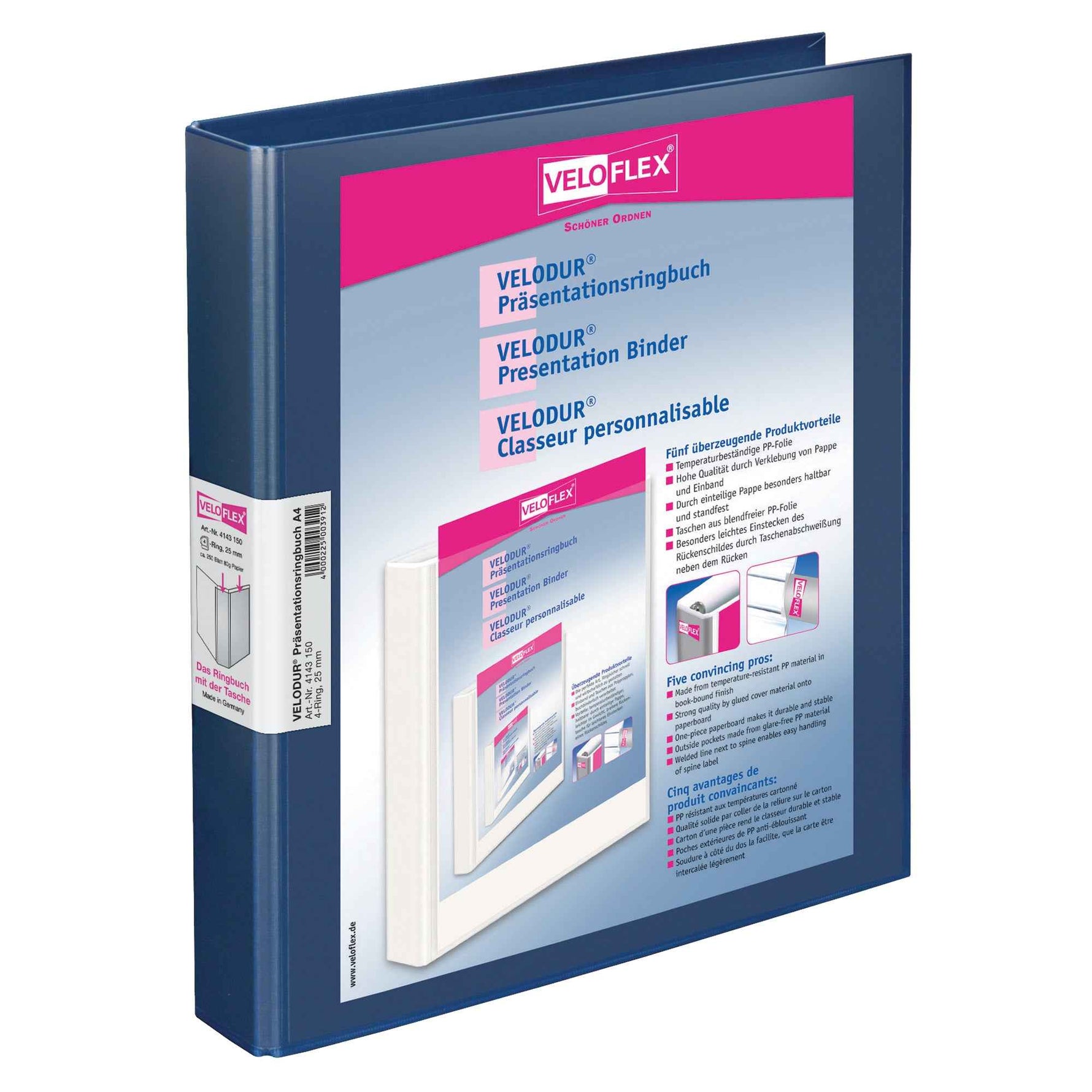 Veloflex Präsentationsringbuch VELODUR® 40 mm DIN A4 4 Ringe, D-Mechanik