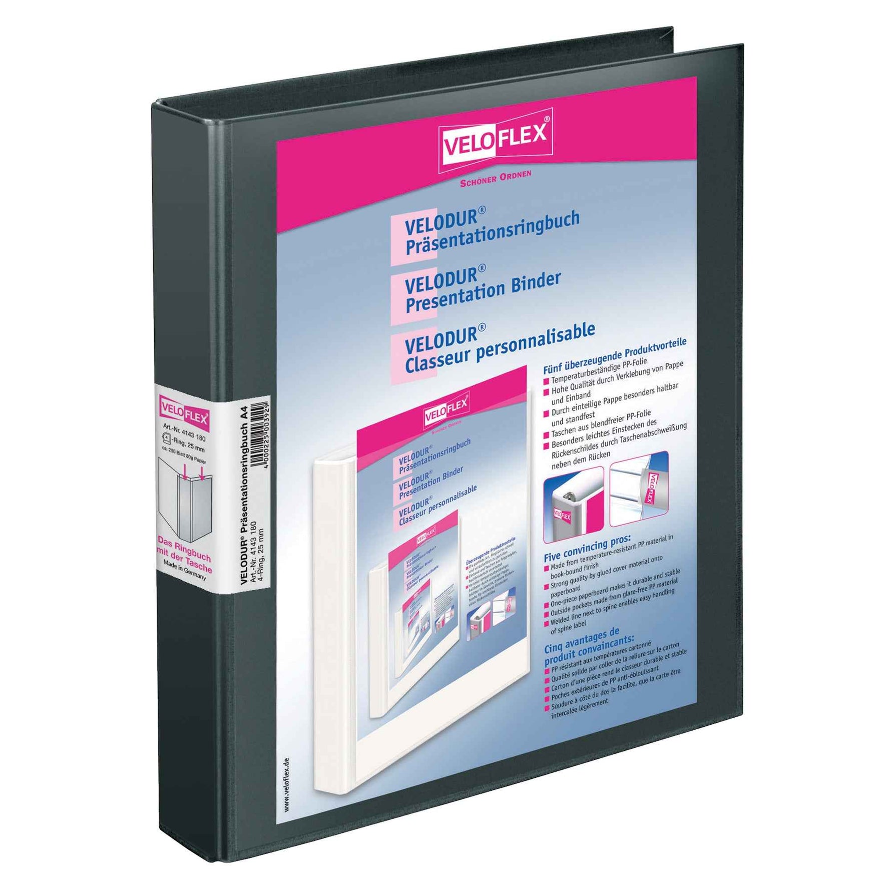 Veloflex Präsentationsringbuch VELODUR® 40 mm DIN A4 4 Ringe, D-Mechanik