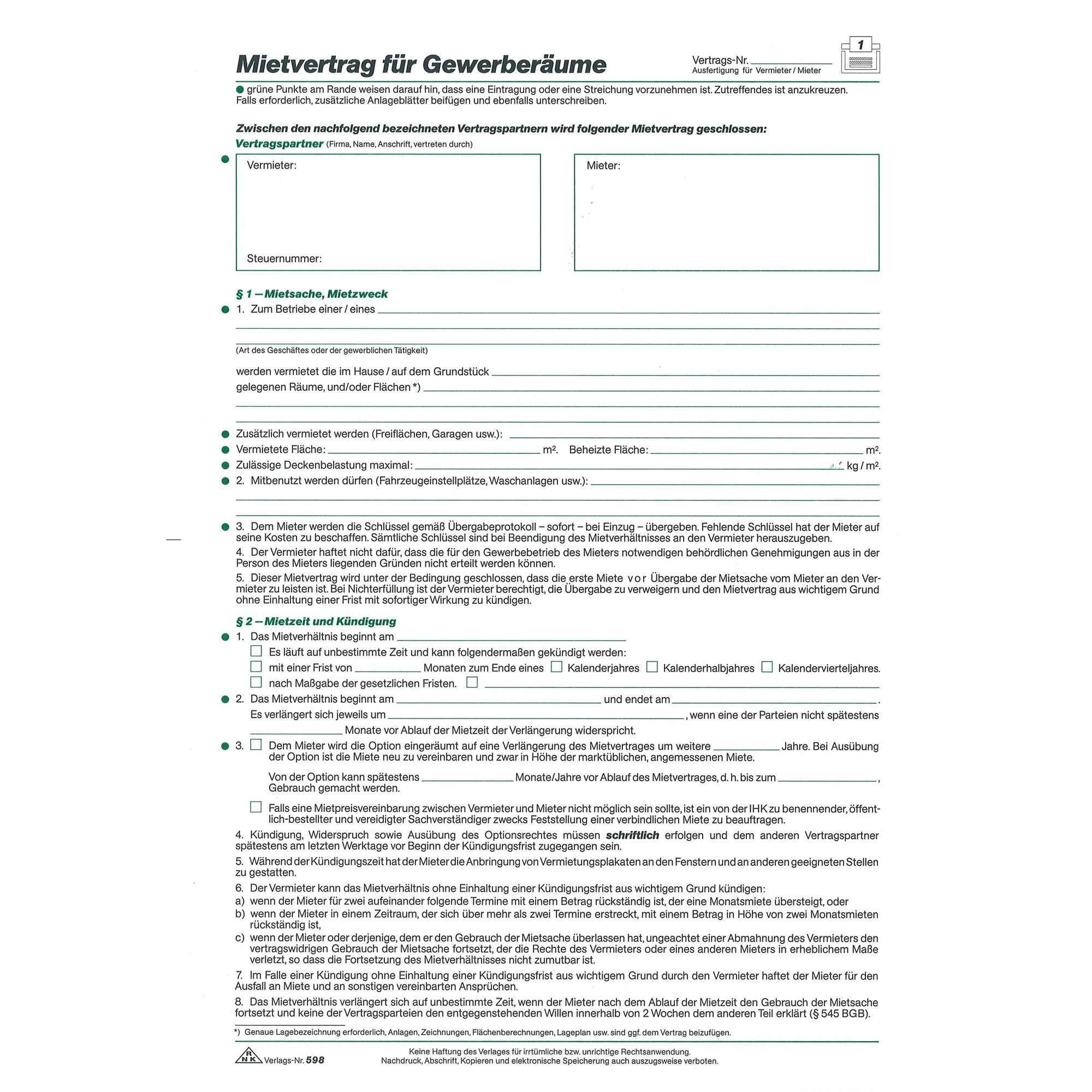 RNK Verlag Mietvertrag Gewerberaum