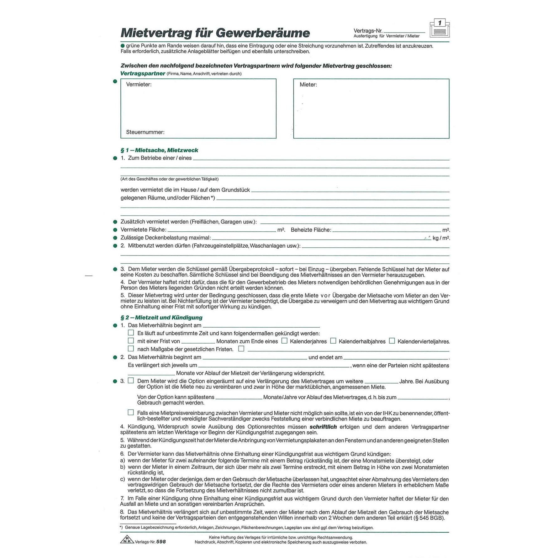 RNK Verlag Mietvertrag Gewerberaum