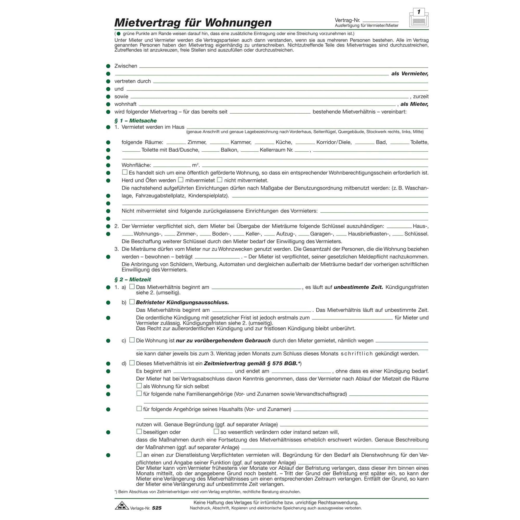 RNK Verlag Mietvertrag Wohnung