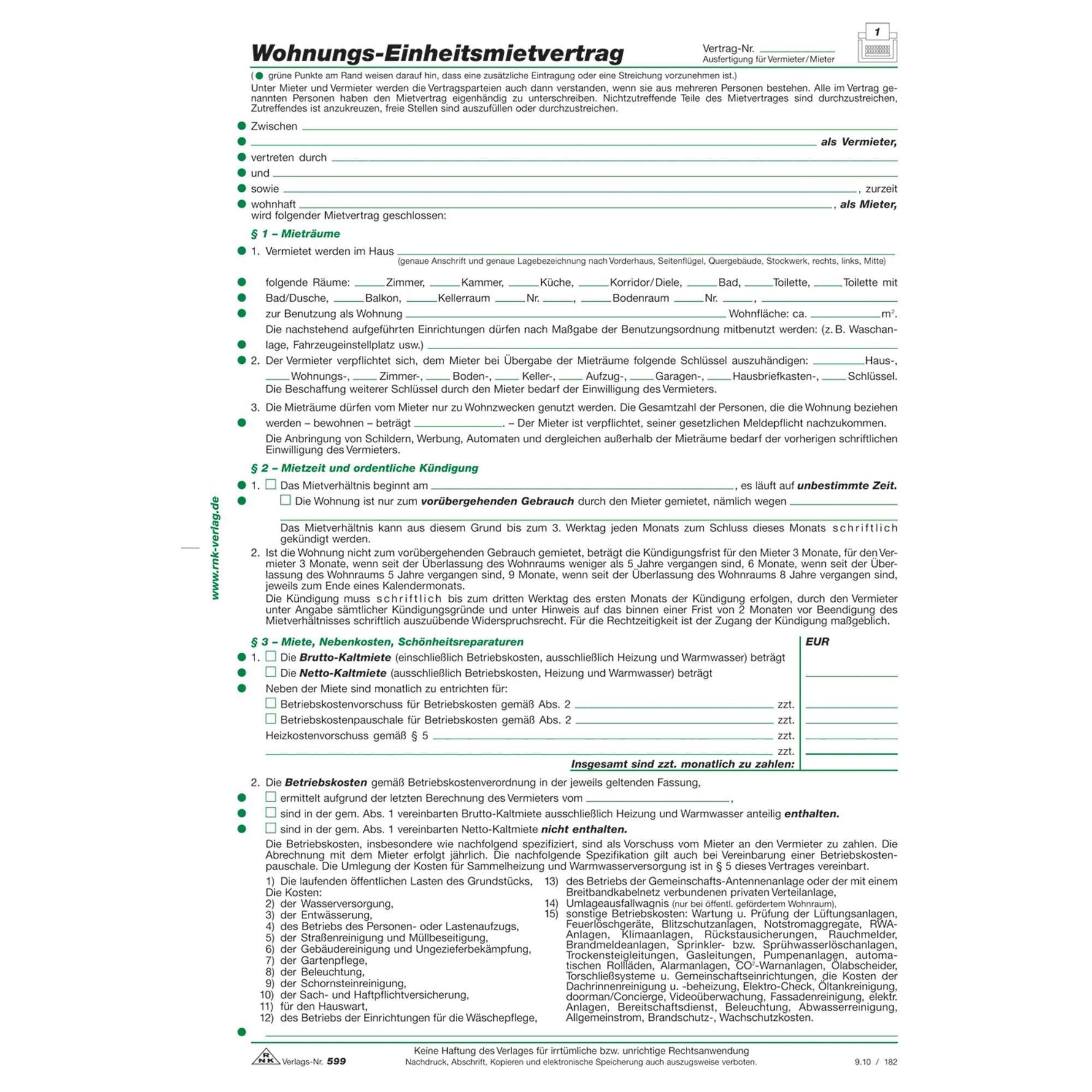 RNK Verlag Mietvertrag Wohnung