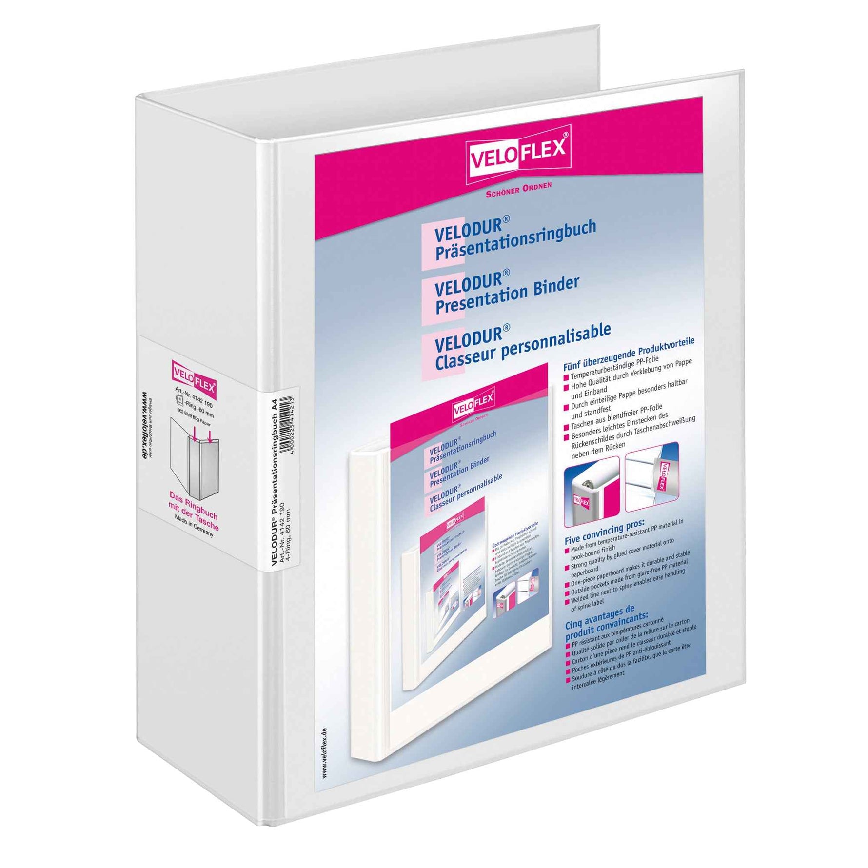 Veloflex Präsentationsringbuch VELODUR® 85 mm DIN A4 4 Ringe, D-Mechanik