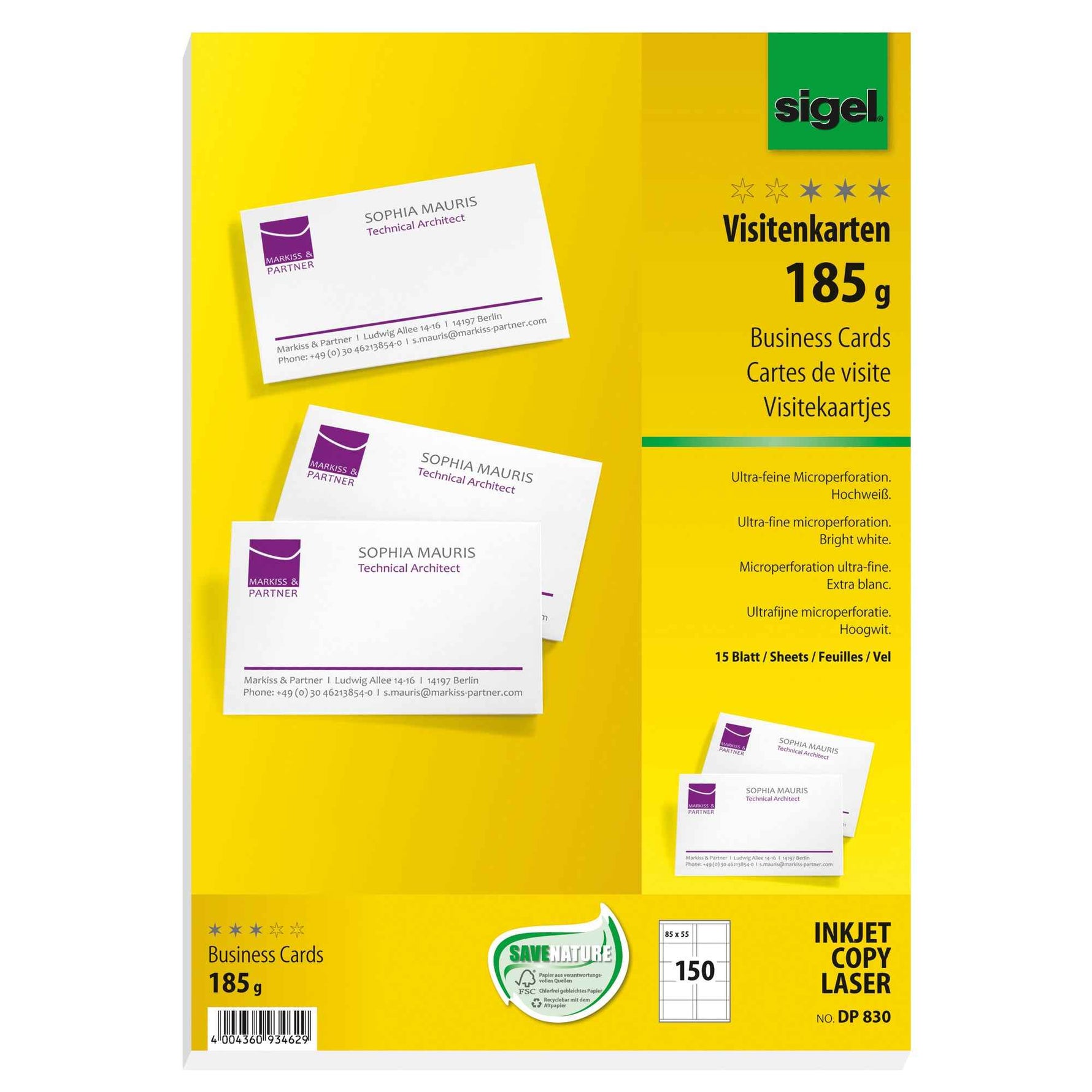 SIGEL Visitenkarte 185 g/m² 150 St./Pack.