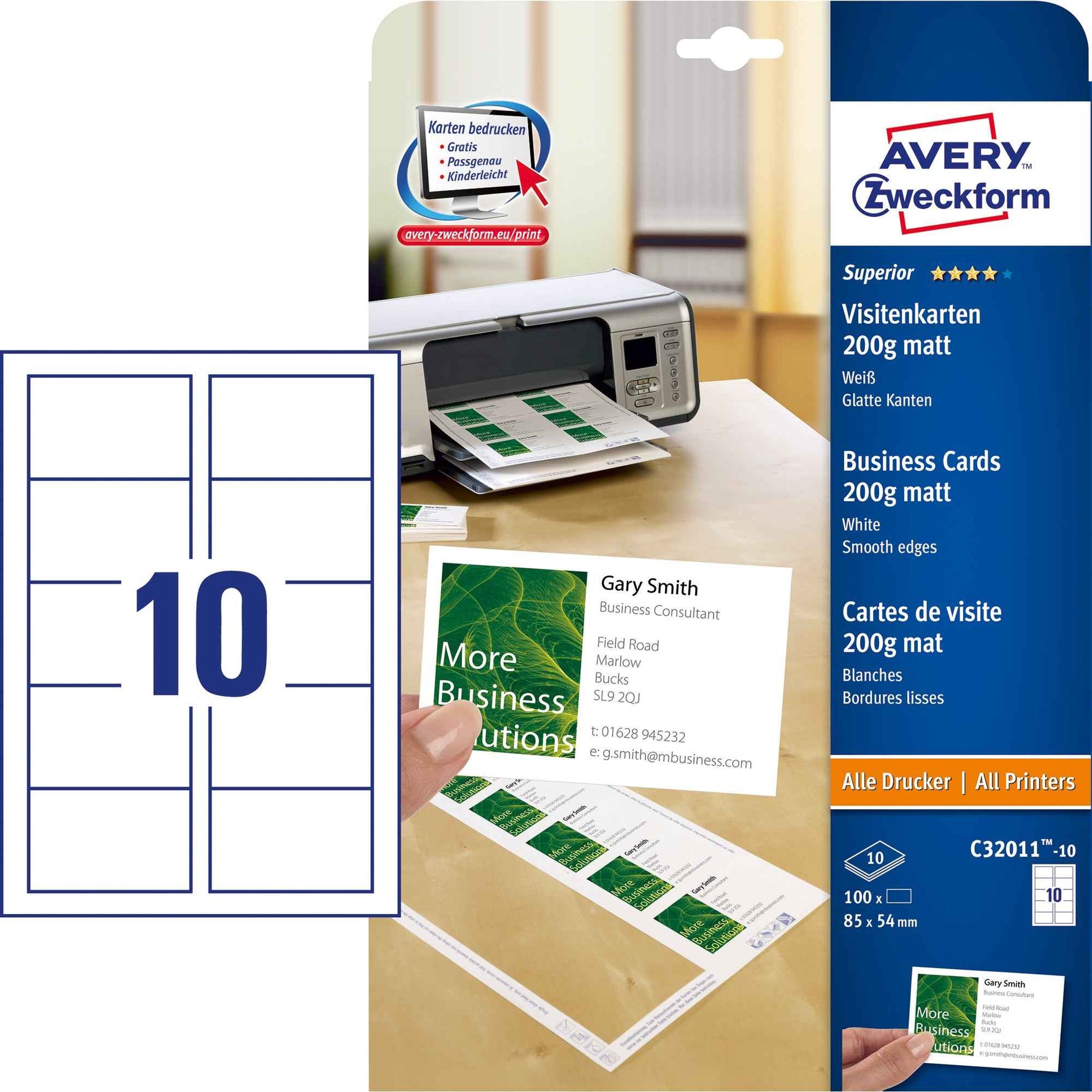 Avery Zweckform Visitenkarte Superior 85 x 54 mm (B x H) 100 St./Pack.