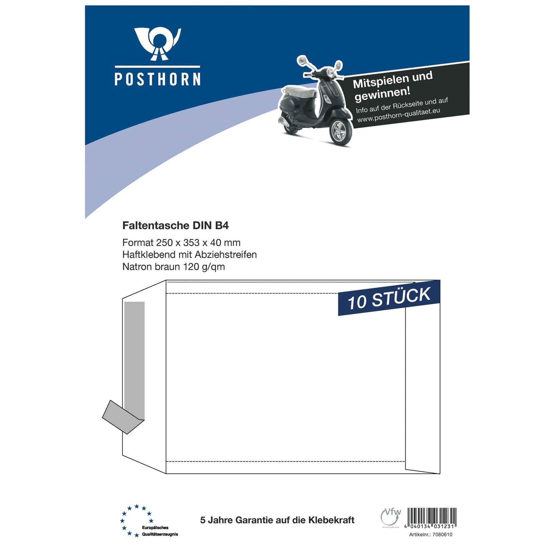 POSTHORN Faltentasche DIN B4 ohne Fenster 10 St./Pack.
