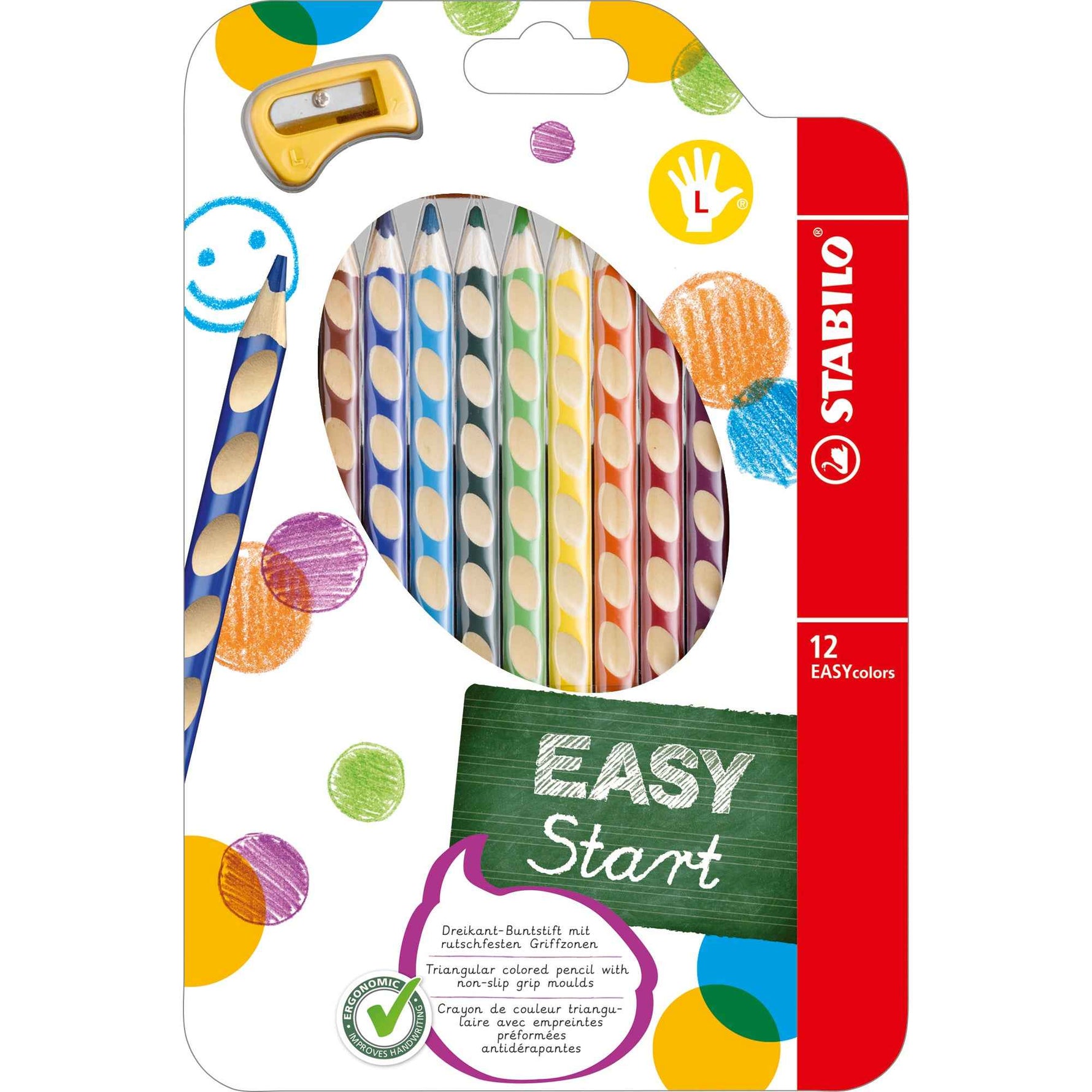 STABILO® Buntstift EASYcolors Linkshänder inkl. Spitzer 12 St./Pack.