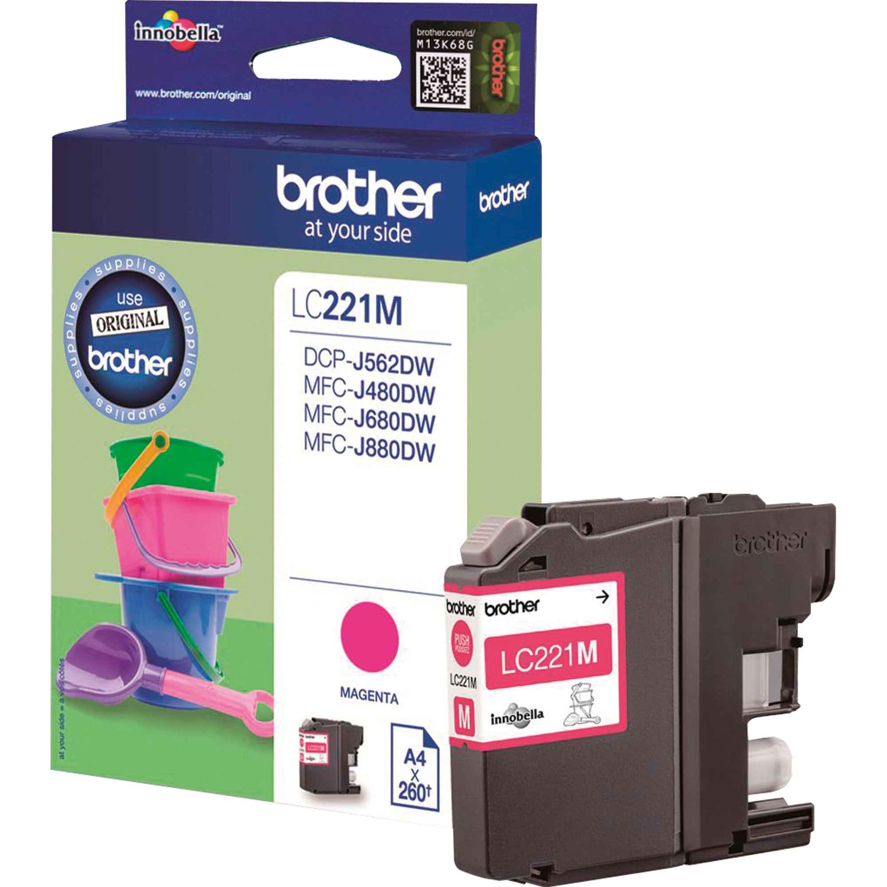 Brother Tintenpatrone LC-221M Magenta, Original Tintenpatrone für Brother Drucker vor einem weißen Hintergrund.