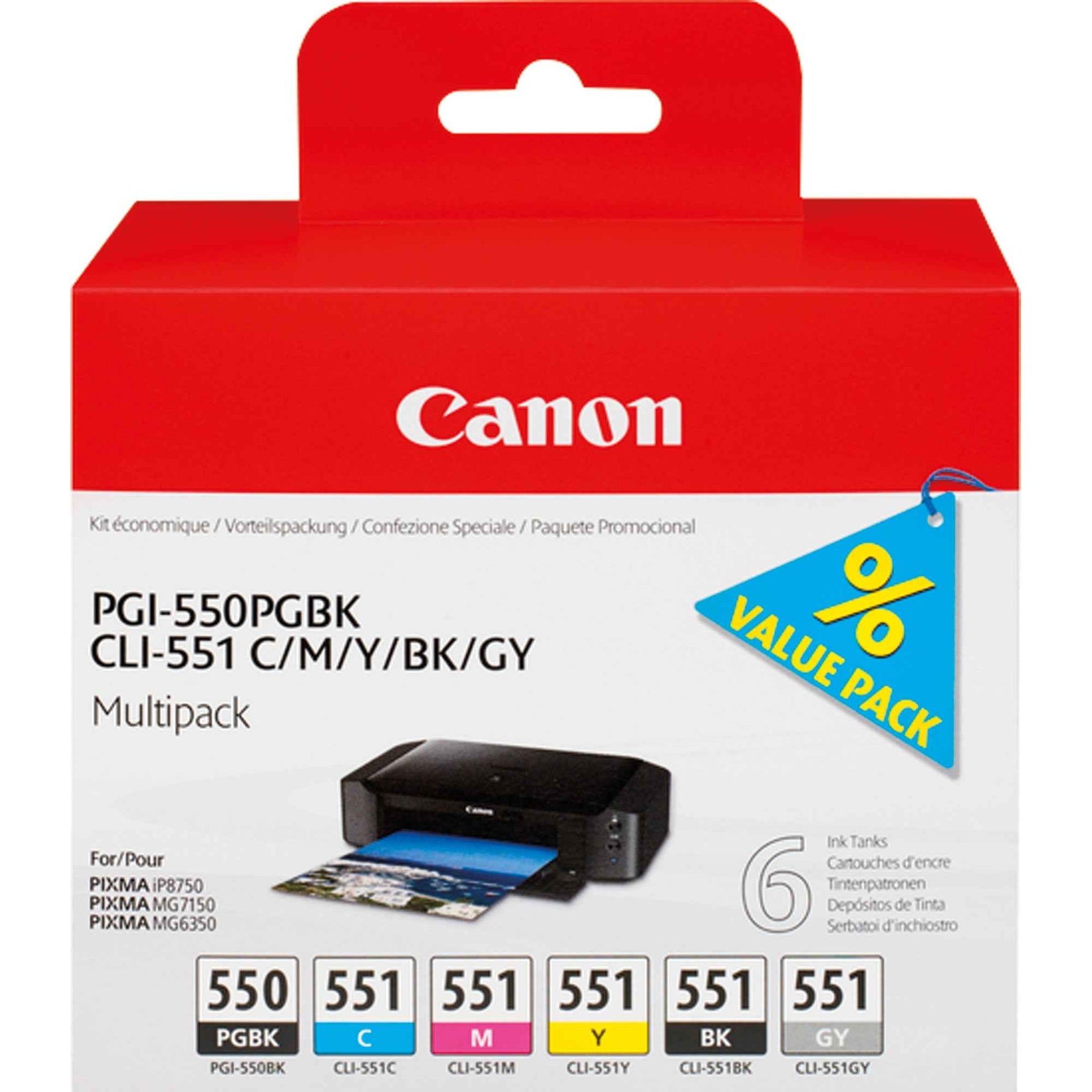 Canon Tintenpatrone PGI-550PGBK/CLI-551 C/M/Y/BK/GY schwarz, cyan, magenta, gelb, grau