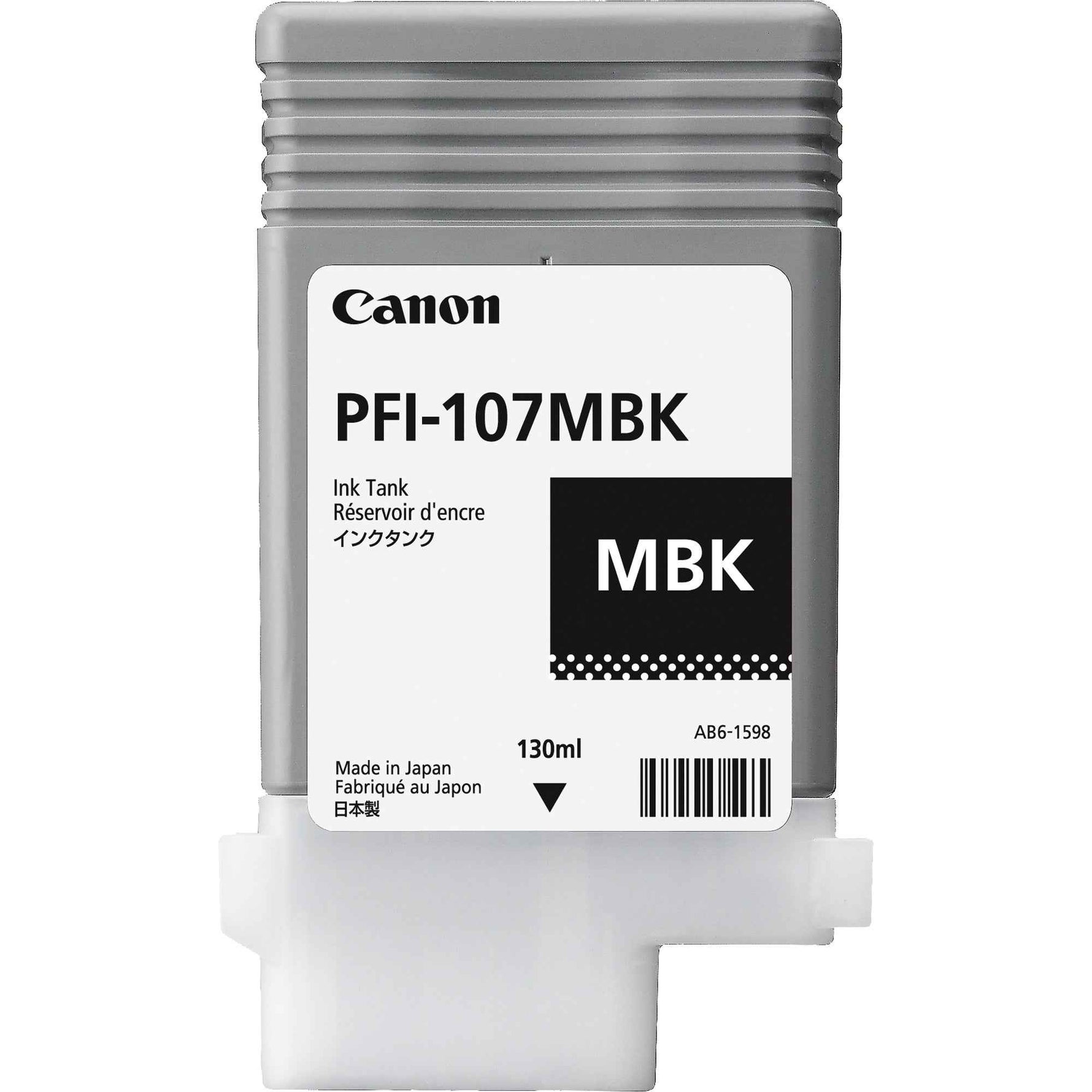 Canon Tintenpatrone PFI-107MBK schwarz matt, original Druckerzubehör für Canon Drucker, zeigt die schwarze matte Tintenpatrone