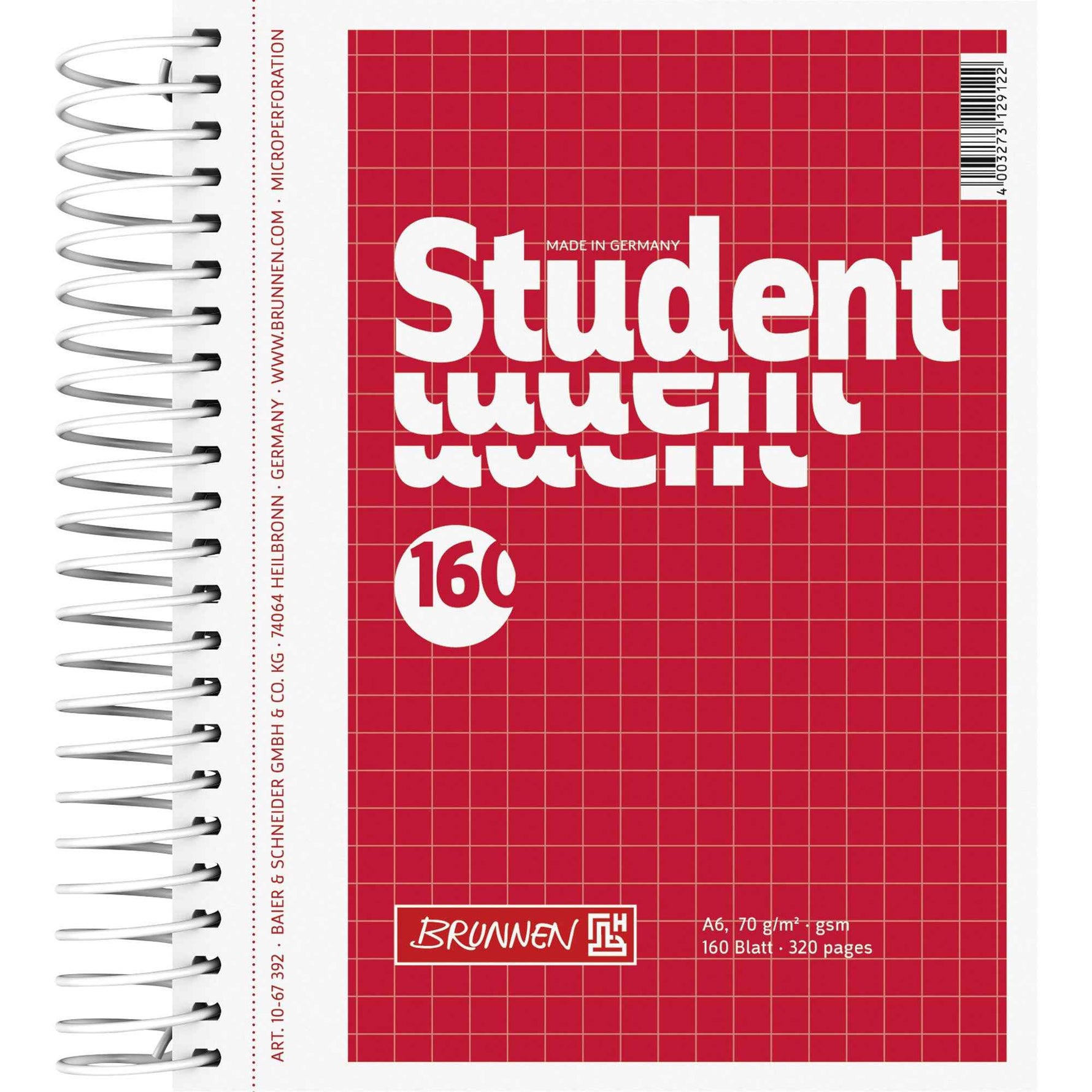 BRUNNEN Collegeblock Student DIN A6 kariert 160 Bl.