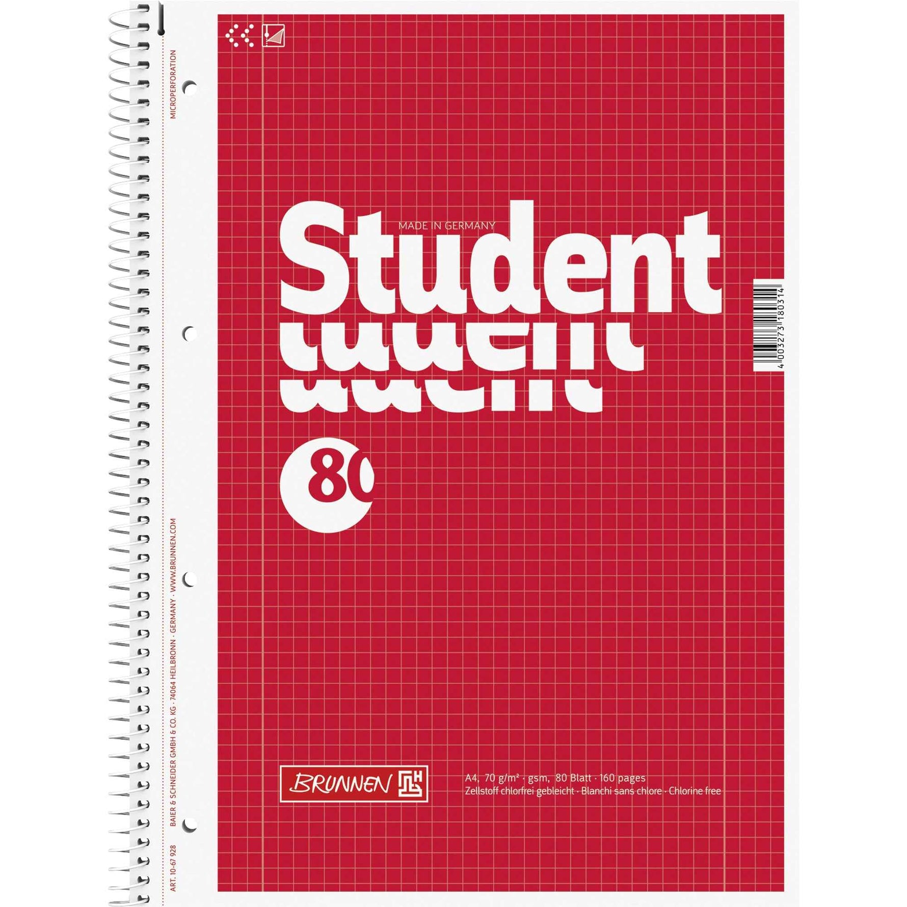 BRUNNEN Collegeblock Student DIN A4 kariert mit Rand innen/außen Lineatur 28