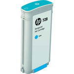 HP Tintenpatrone 728 Cyan, Original Tintenpatrone für HP Drucker, zeigt die blaue Druckertinte in der Kartusche