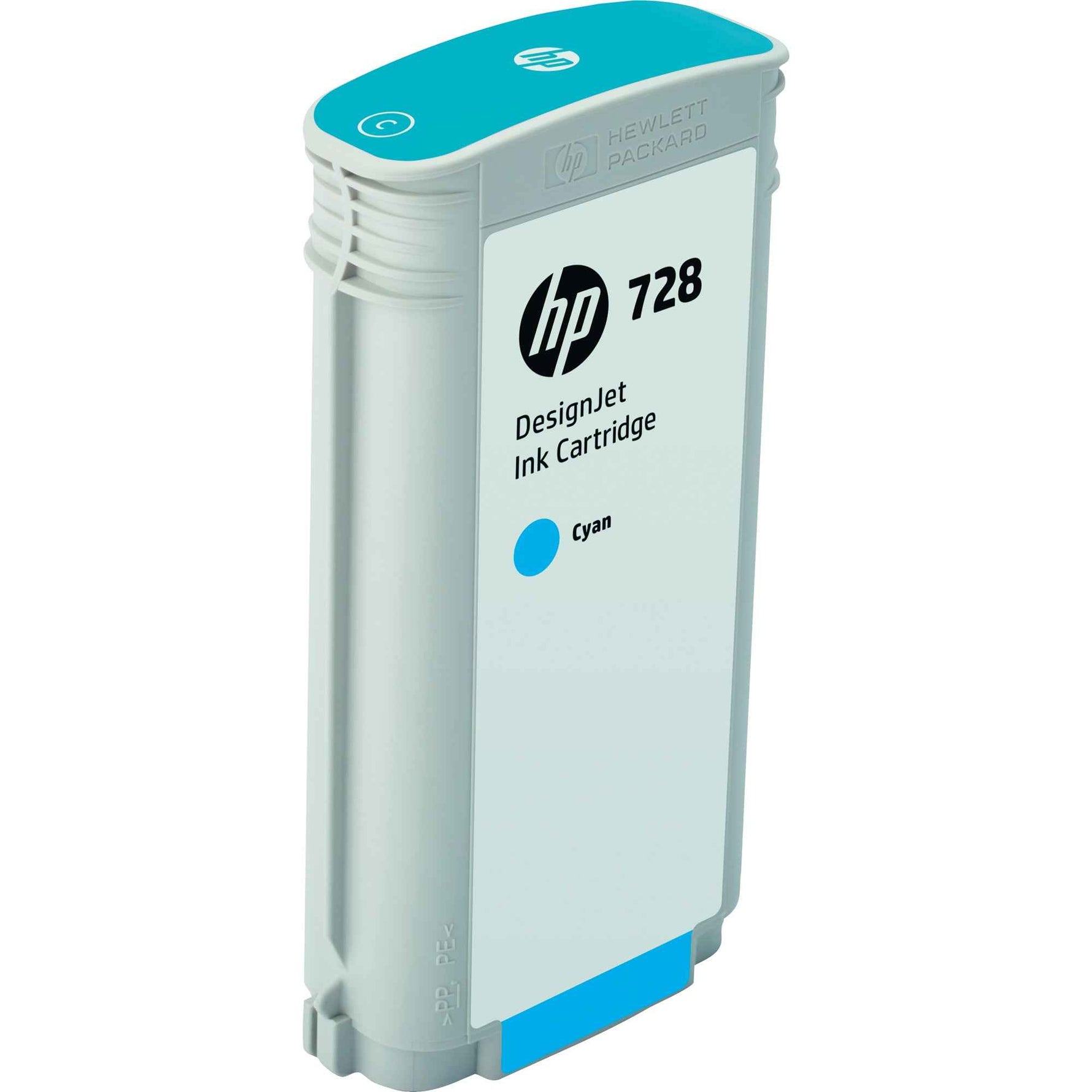 HP Tintenpatrone 728 Cyan, Original Tintenpatrone für HP Drucker, zeigt die blaue Druckertinte in der Kartusche