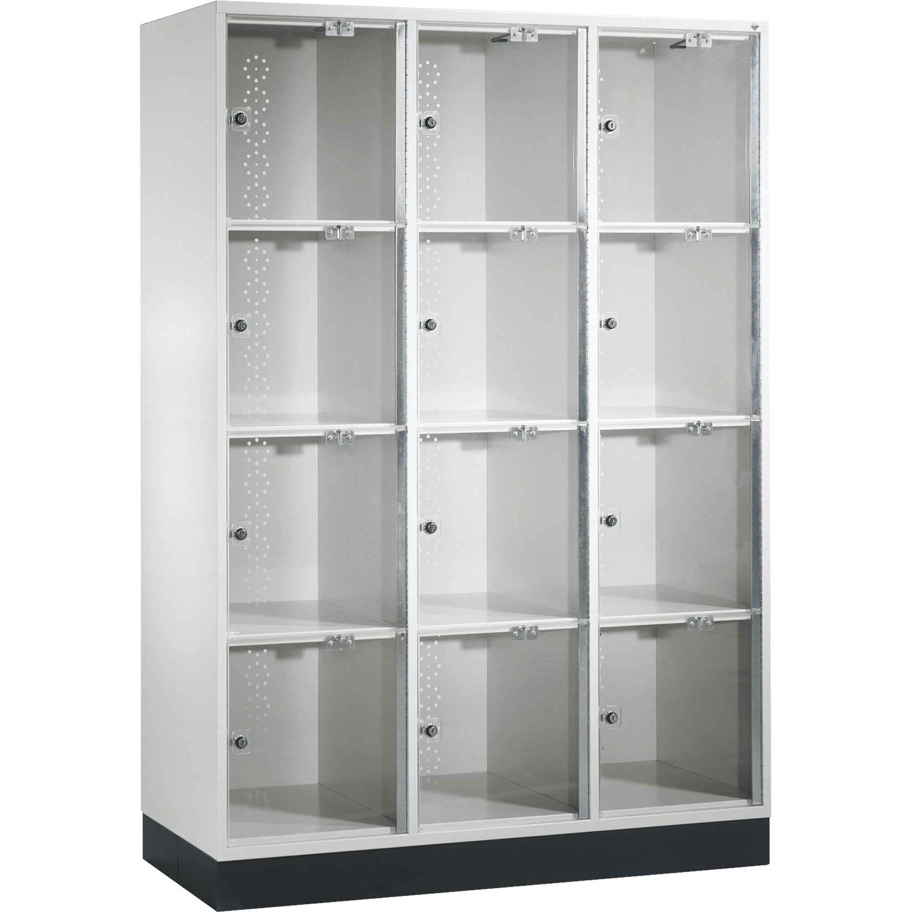 C+P Schließfachschrank Intro XL Acrylglas 1.220 x 1.750 x 500 mm (B x H x T) 3 Abteile 12 x 2 Schlüssel 67,72 kg