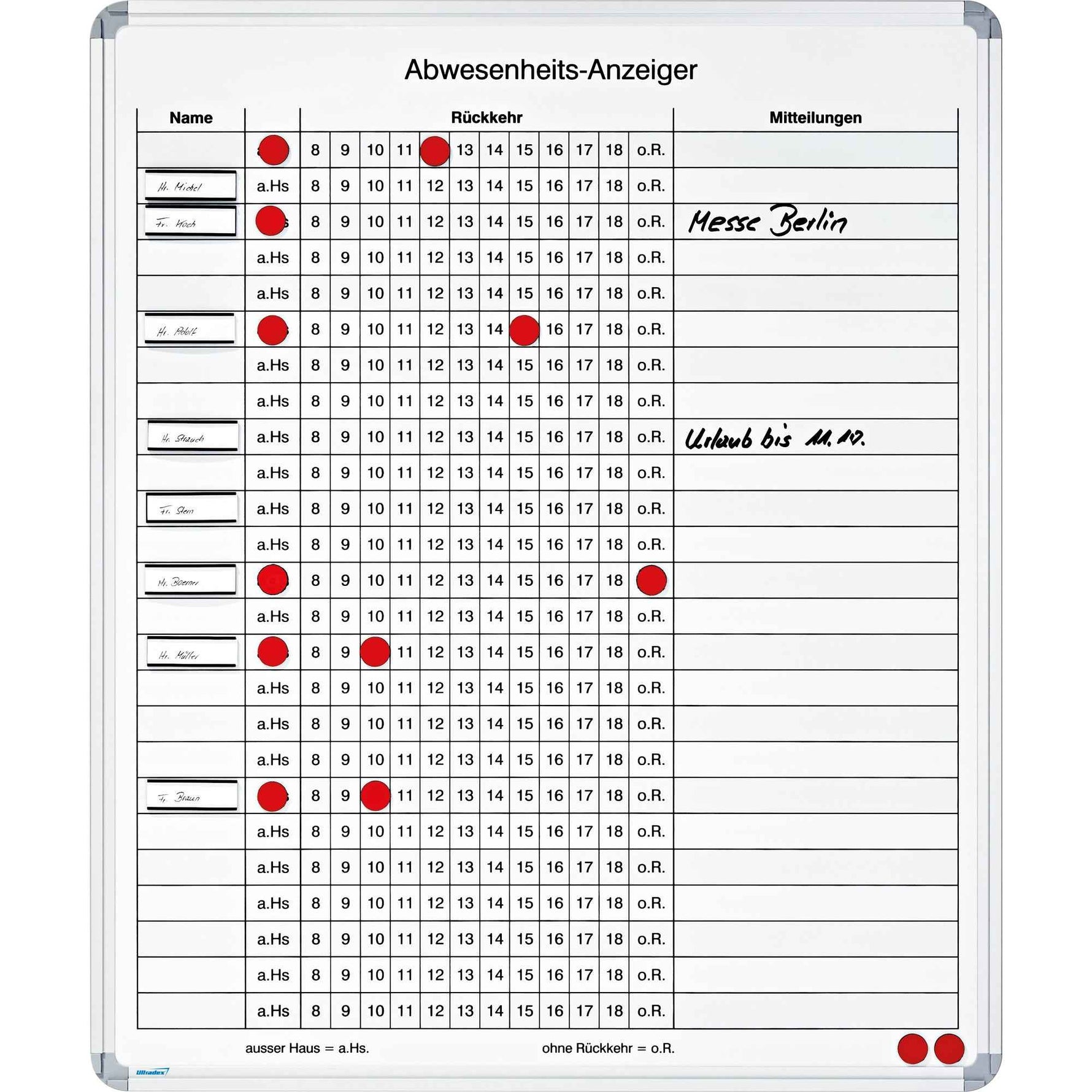 Ultradex An- und Abwesenheitstafel