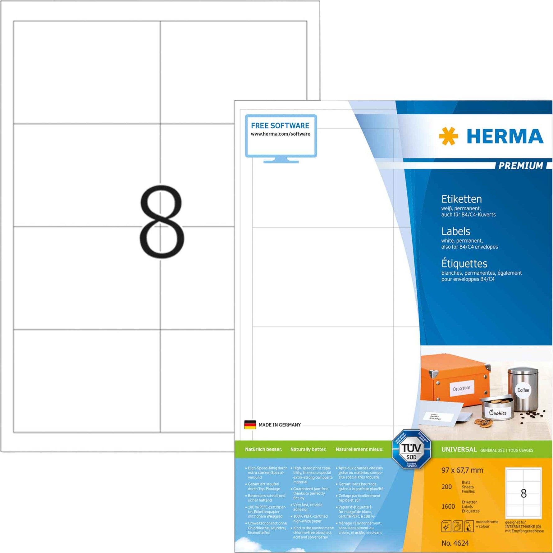 HERMA Universaletikett PREMIUM 97 x 67,7 mm (B x H)