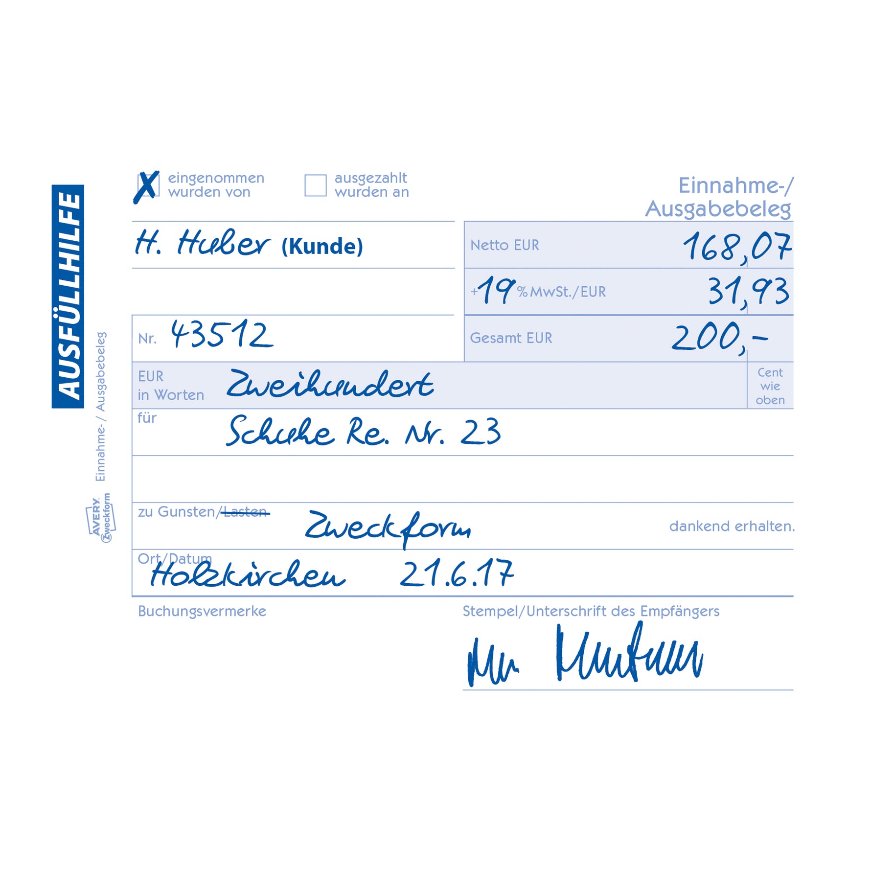 Avery Zweckform Einnahme-/Ausgabebeleg 1755 - Wiepa Bürofachpartner