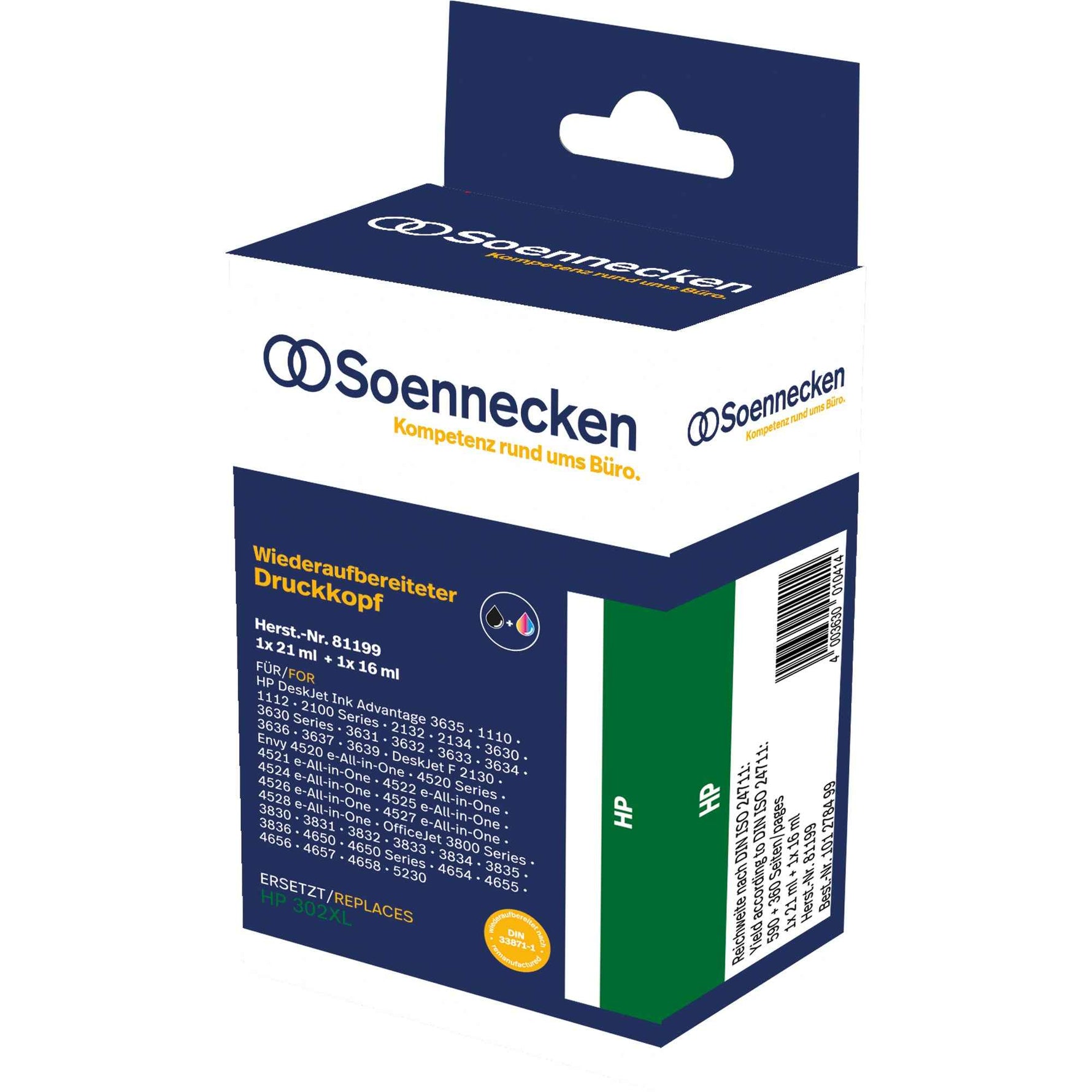 Soennecken Tintenpatrone Kompatibel mit HP 302XL schwarz, cyan/magenta/gelb