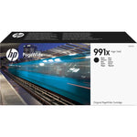 Schwarze HP Tintenpatrone 991X für Drucker, zeigt die Tintenpatrone in Verpackung auf einem weißen Hintergrund