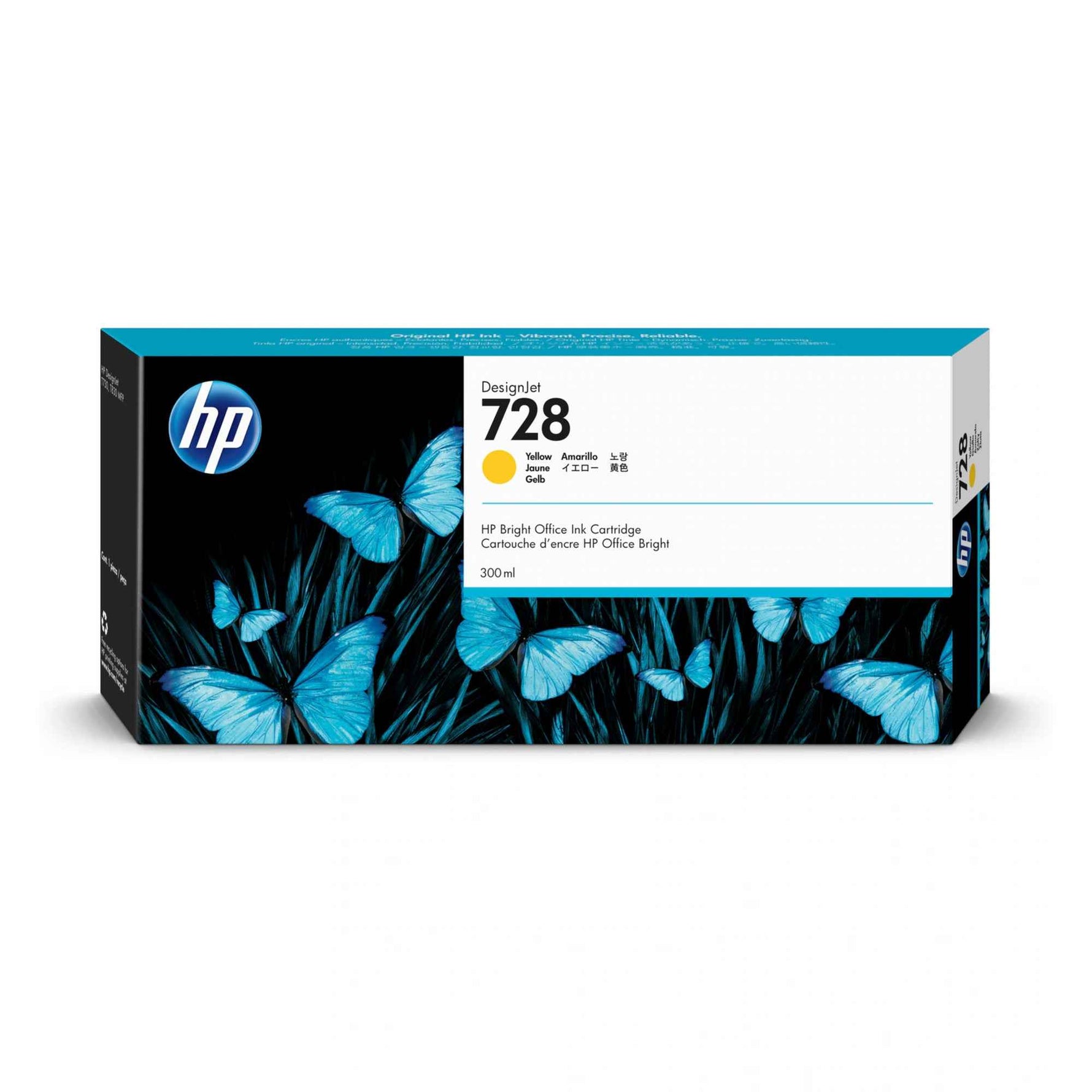 HP Tintenpatrone 728 Gelb, Tintenpatrone für HP Drucker, gelbe Druckertinte in Originalverpackung