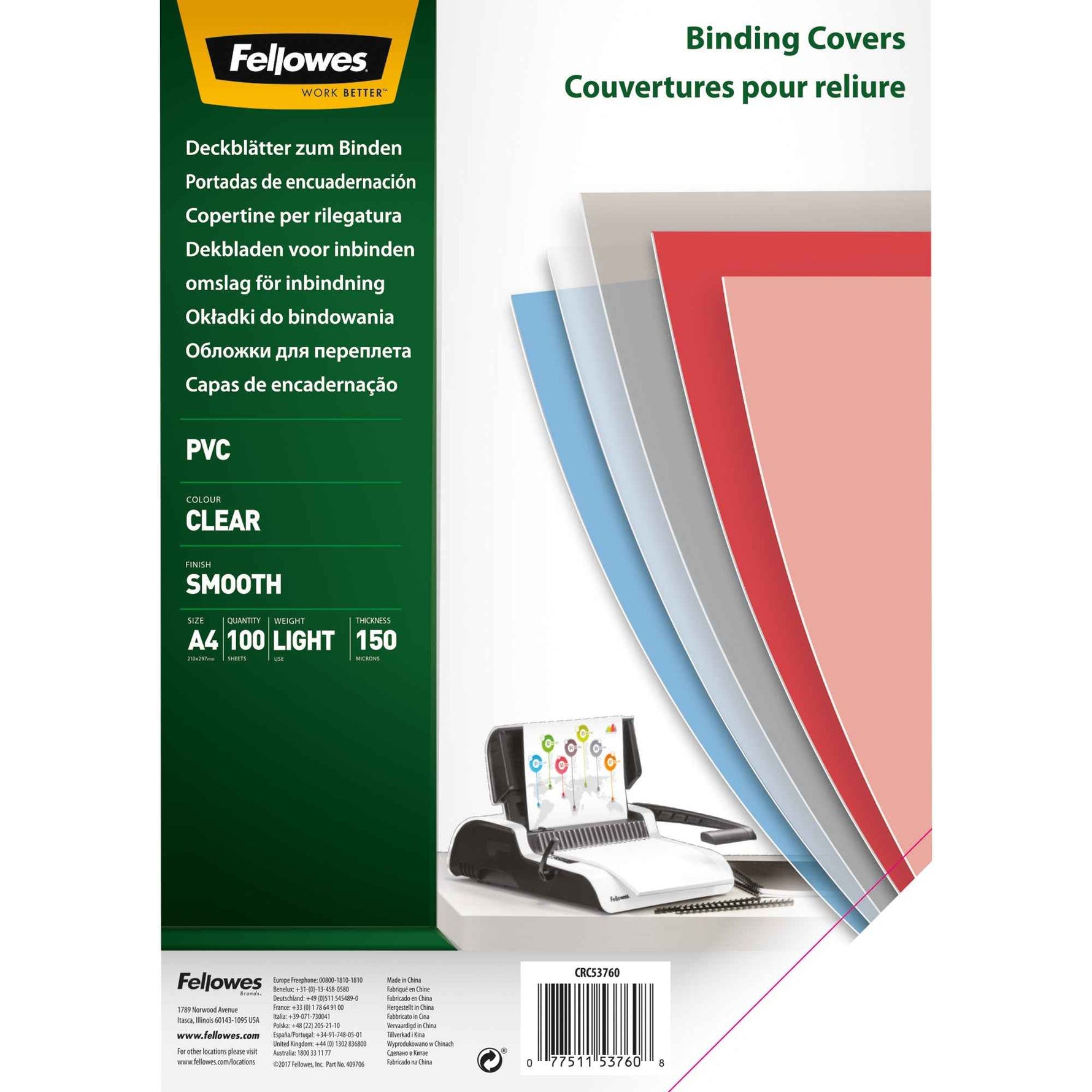 Fellowes® Deckblattfolie PVC, 40 % recycelt DIN A4 150 µm