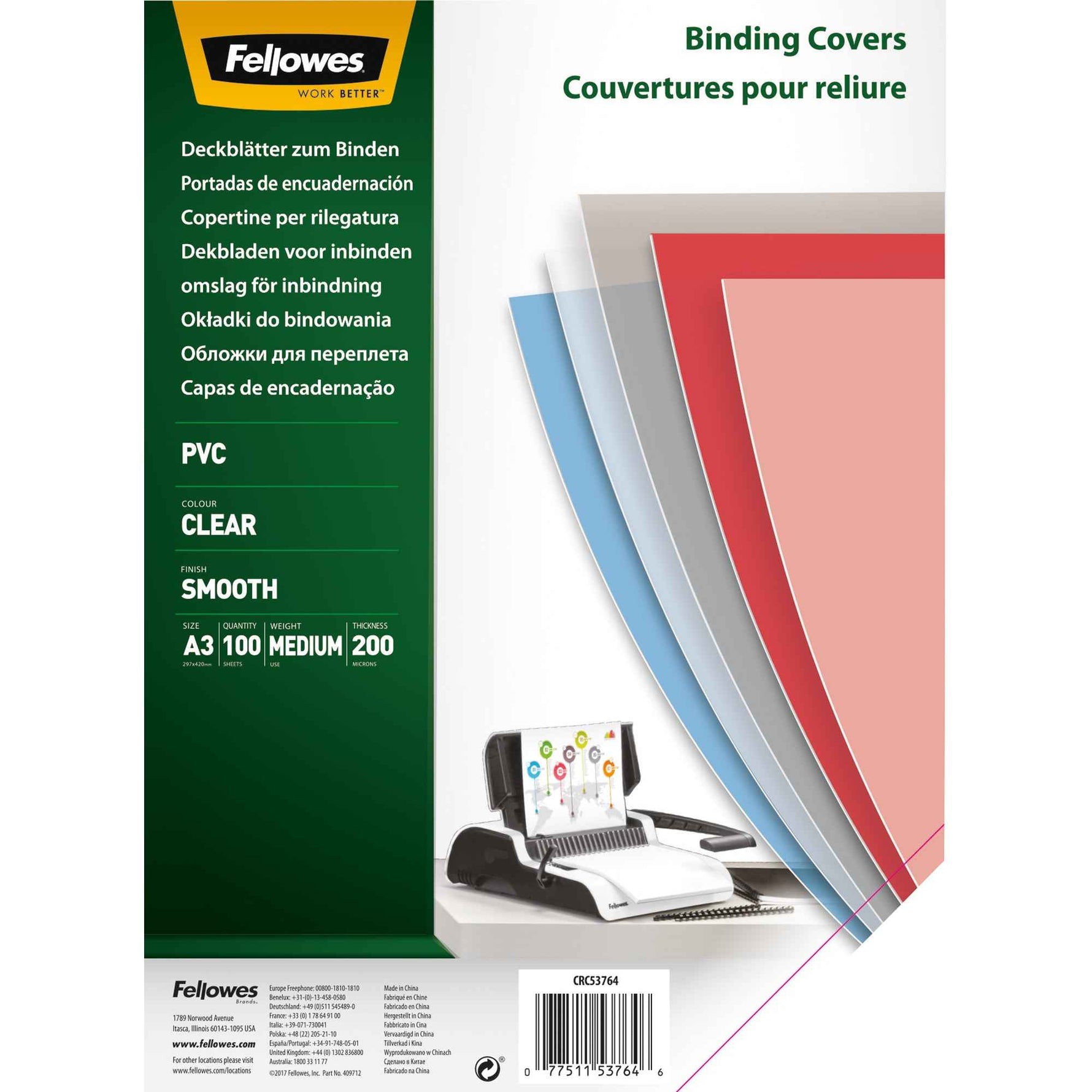 Fellowes® Deckblattfolie PVC, 40 % recycelt DIN A3 200 µm