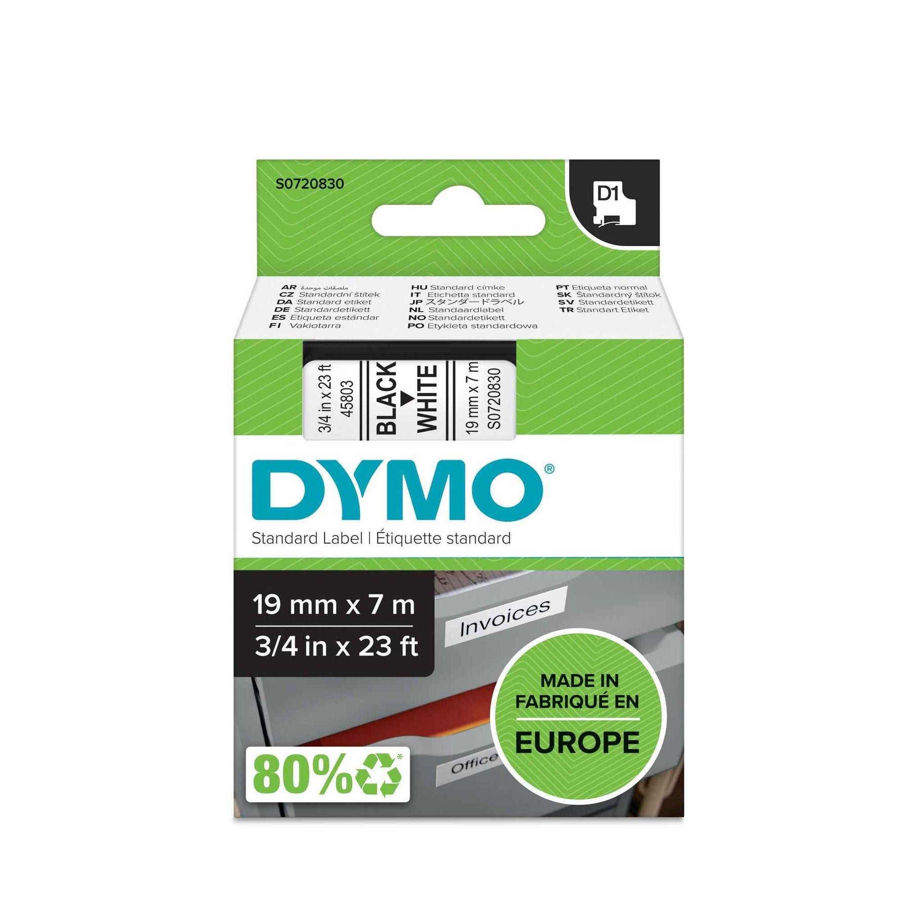 DYMO® Schriftbandkassette D1 19 mm x 7 m (B x L) weiß