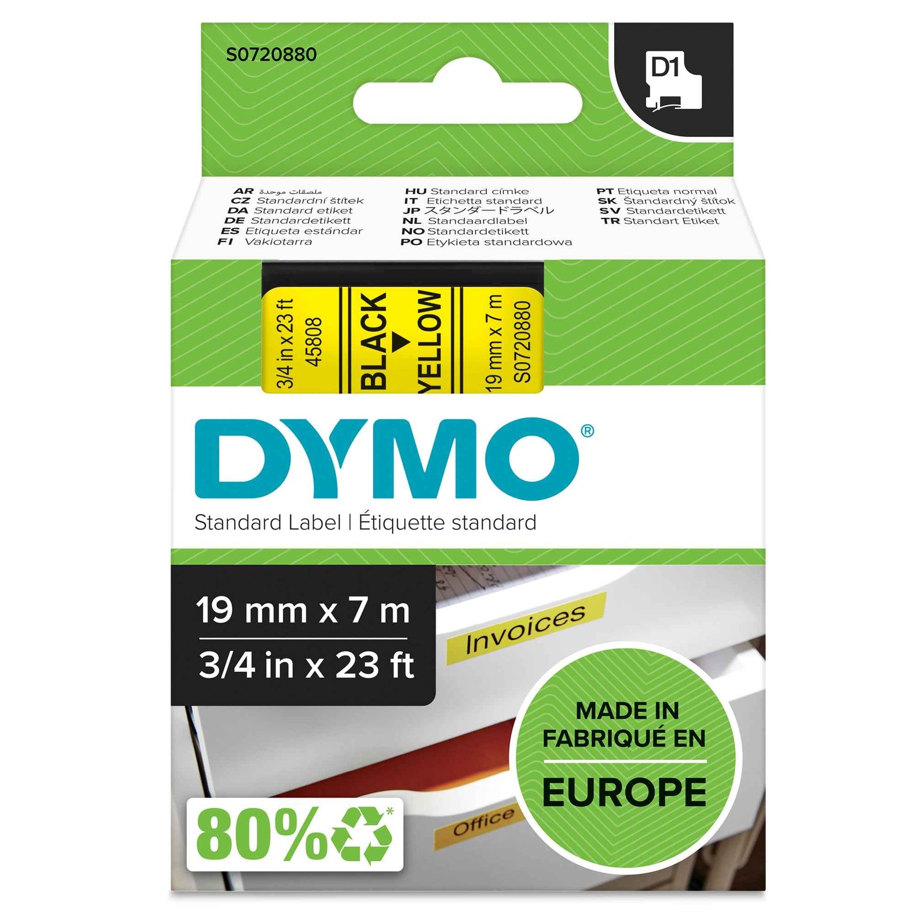DYMO® Schriftbandkassette D1 19 mm x 7 m (B x L) gelb