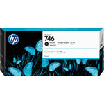 HP Tintenpatrone 746 fotoschwarz, Tintenpatrone für Farbpatronendrucker, zeigt die schwarze Tintenpatrone vor einem weißen Hintergrund.