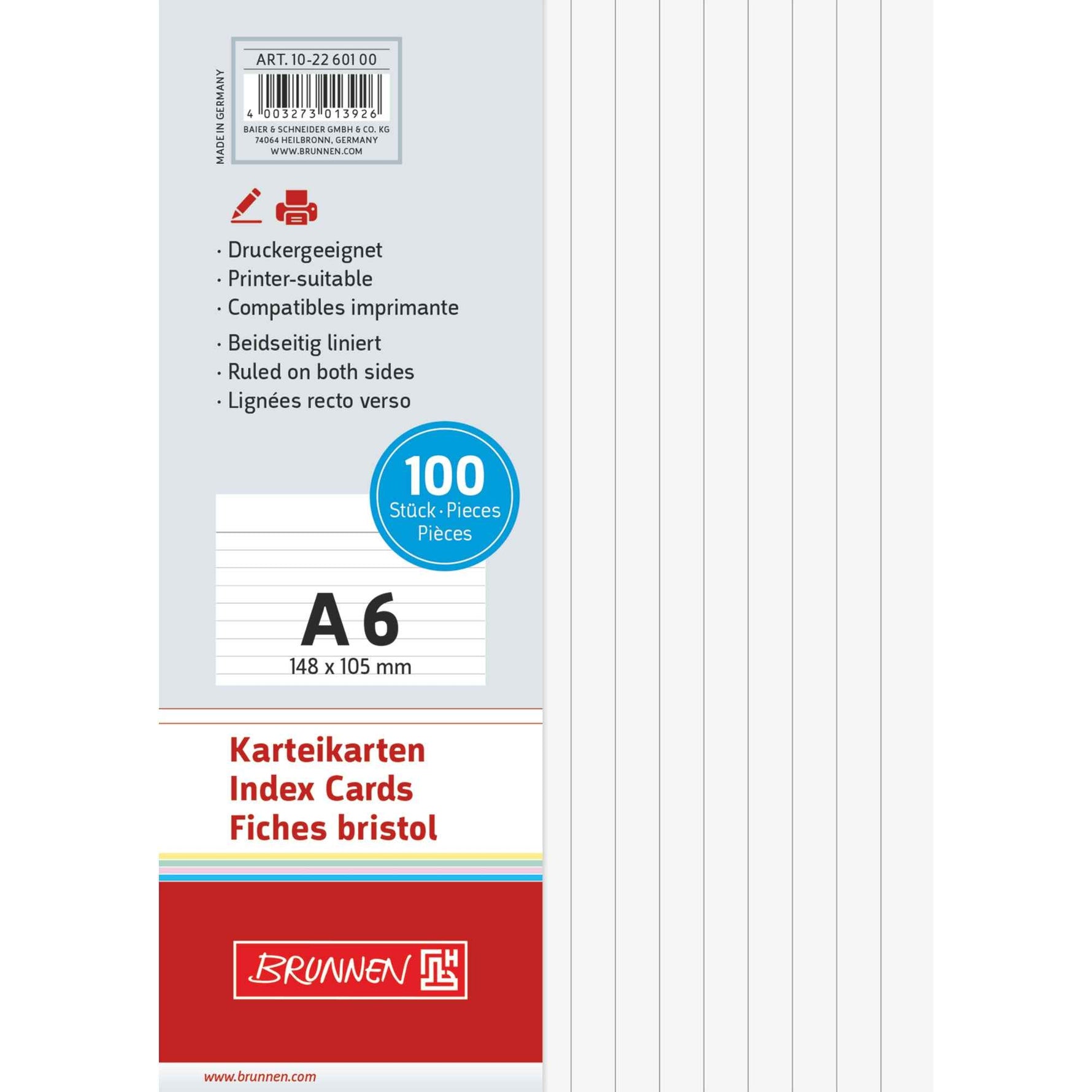 BRUNNEN Karteikarte DIN A6 quer liniert