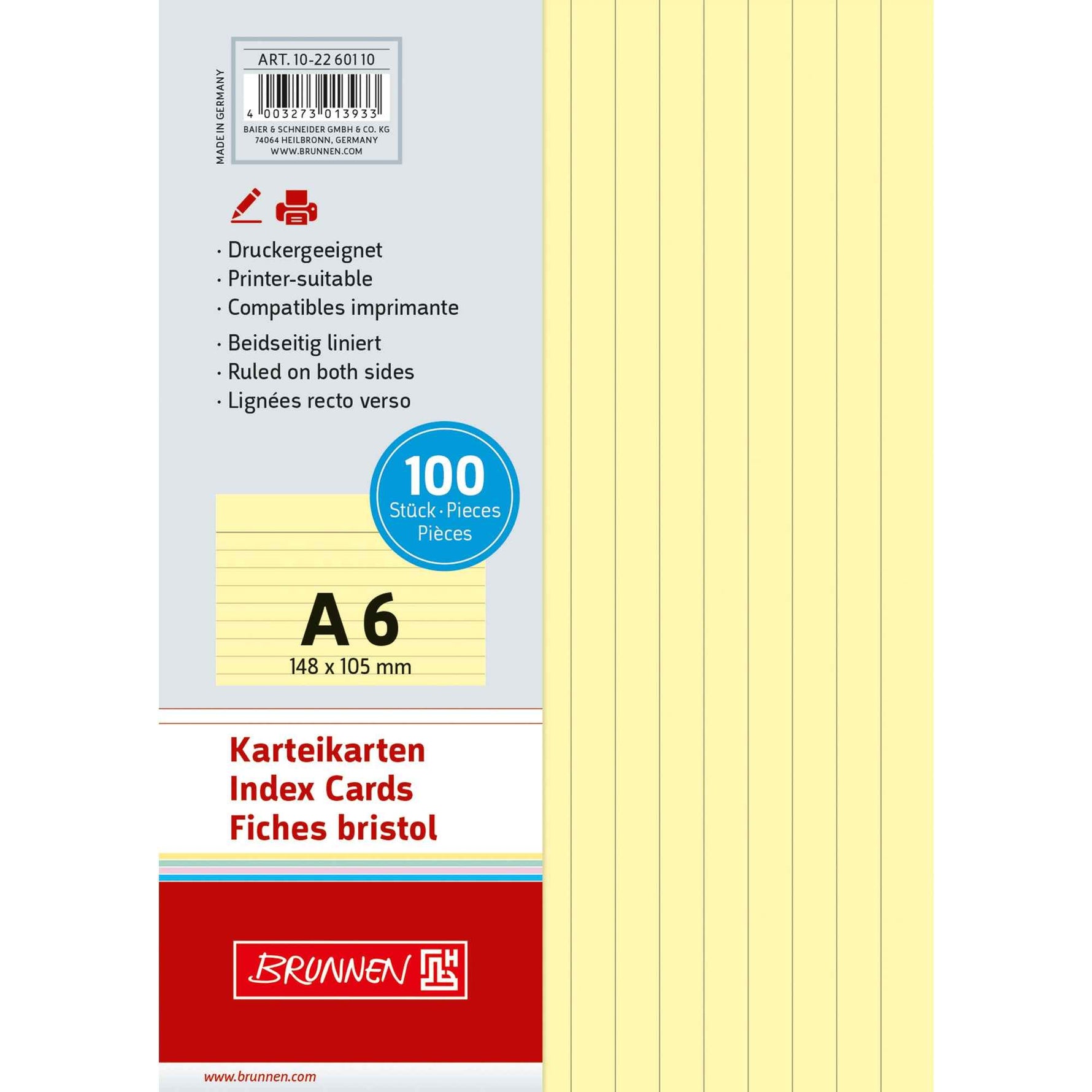 BRUNNEN Karteikarte DIN A6 quer liniert