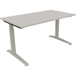 Neutralware Schreibtisch all in one 1.400 x 650-850 x 800 mm (B x H x T) Flachkufe Quadratrohr lichtgrau – Produktbild 2