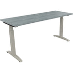 Neutralware Schreibtisch all in one 1.600 x 650-850 x 600 mm (B x H x T) Flachkufe Quadratrohr beton hell – Produktbild
