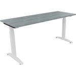 Neutralware Schreibtisch all in one 1.600 x 650-850 x 600 mm (B x H x T) Flachkufe Quadratrohr beton hell – Produktbild