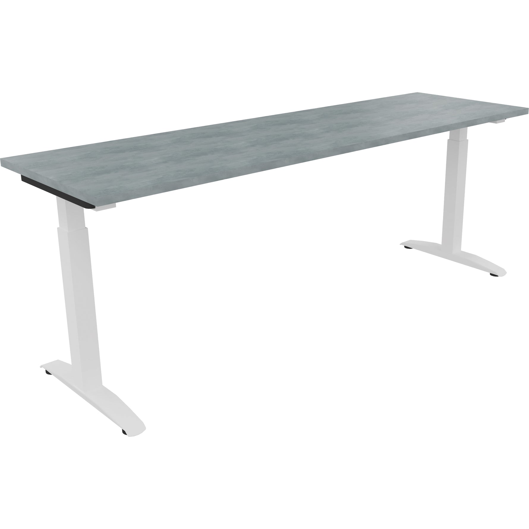 Neutralware Schreibtisch all in one 2.000 x 650-850 x 600 mm (B x H x T) Flachkufe Quadratrohr beton hell – Produktbild